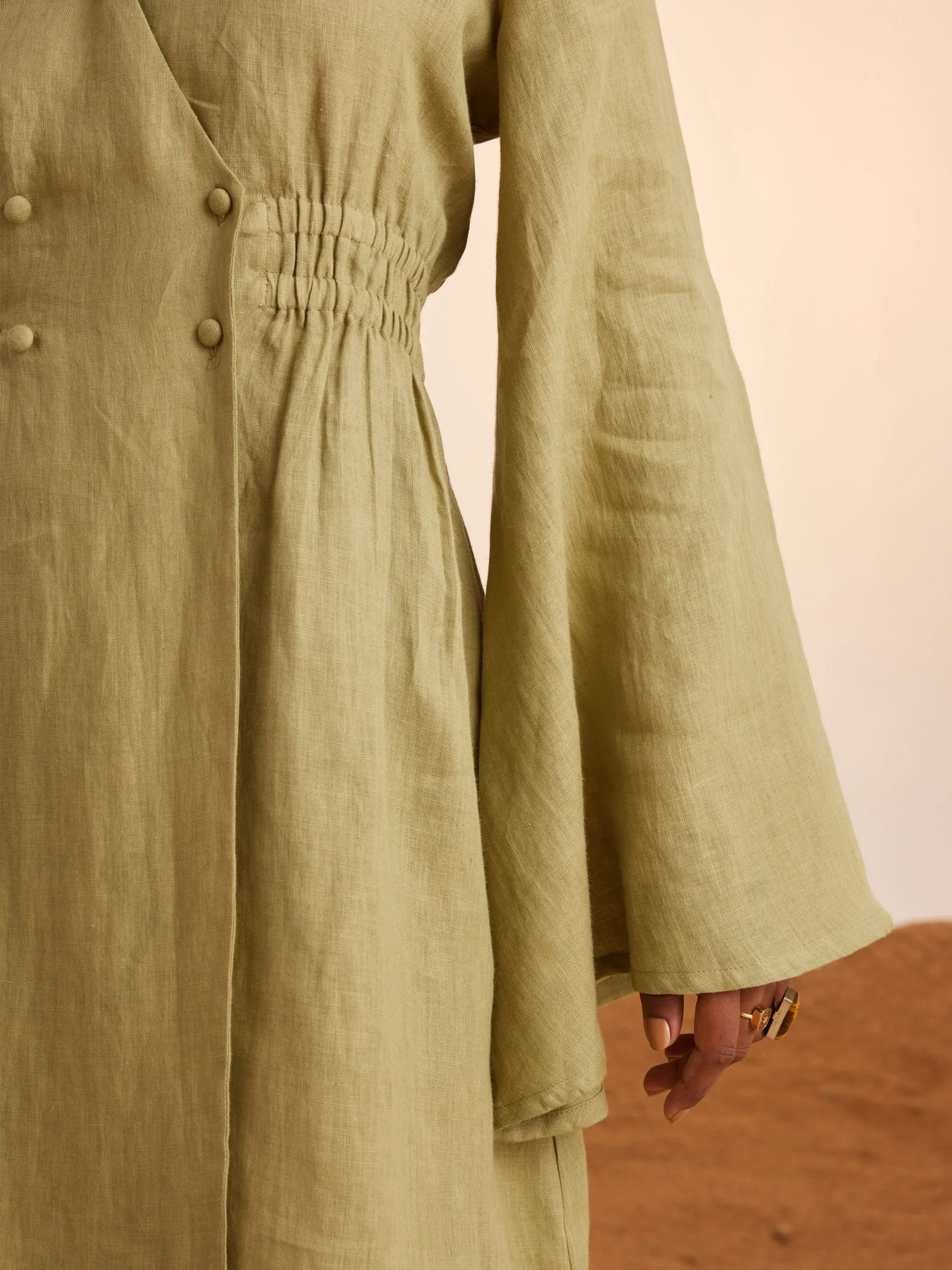 Summer Dress Bell Sleeves-Macha-Linen-Ss25-Bsd-Mch-Cord
