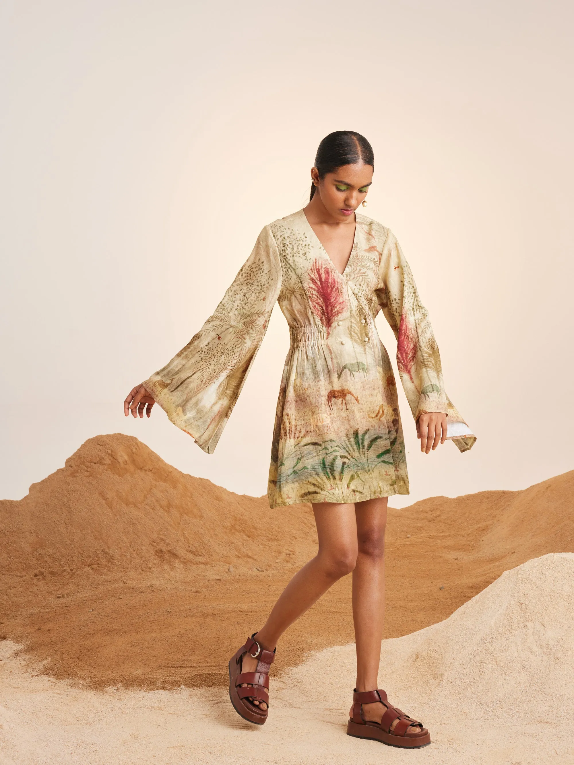 Summer Dress Bell Sleeves-Woods-Linen-Ss25-Bsd-Wod-Cord