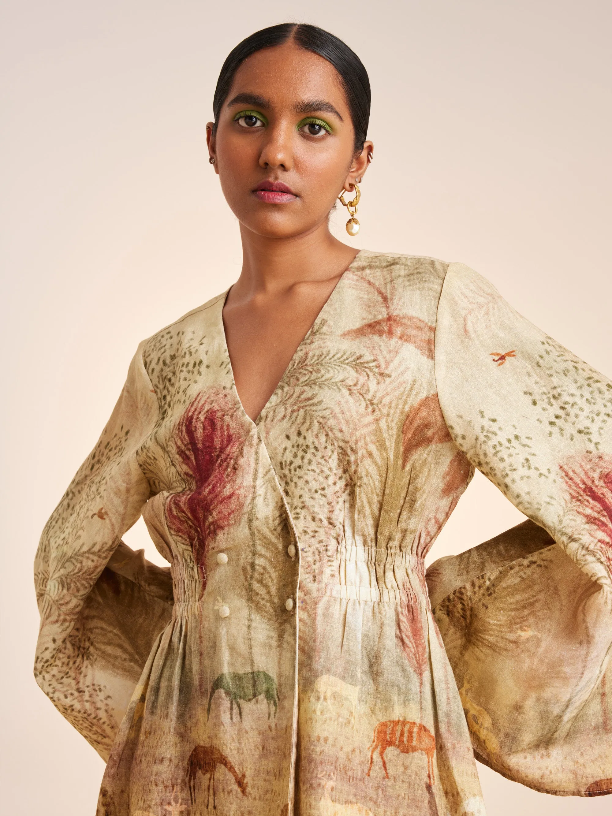 Summer Dress Bell Sleeves-Woods-Linen-Ss25-Bsd-Wod-Cord