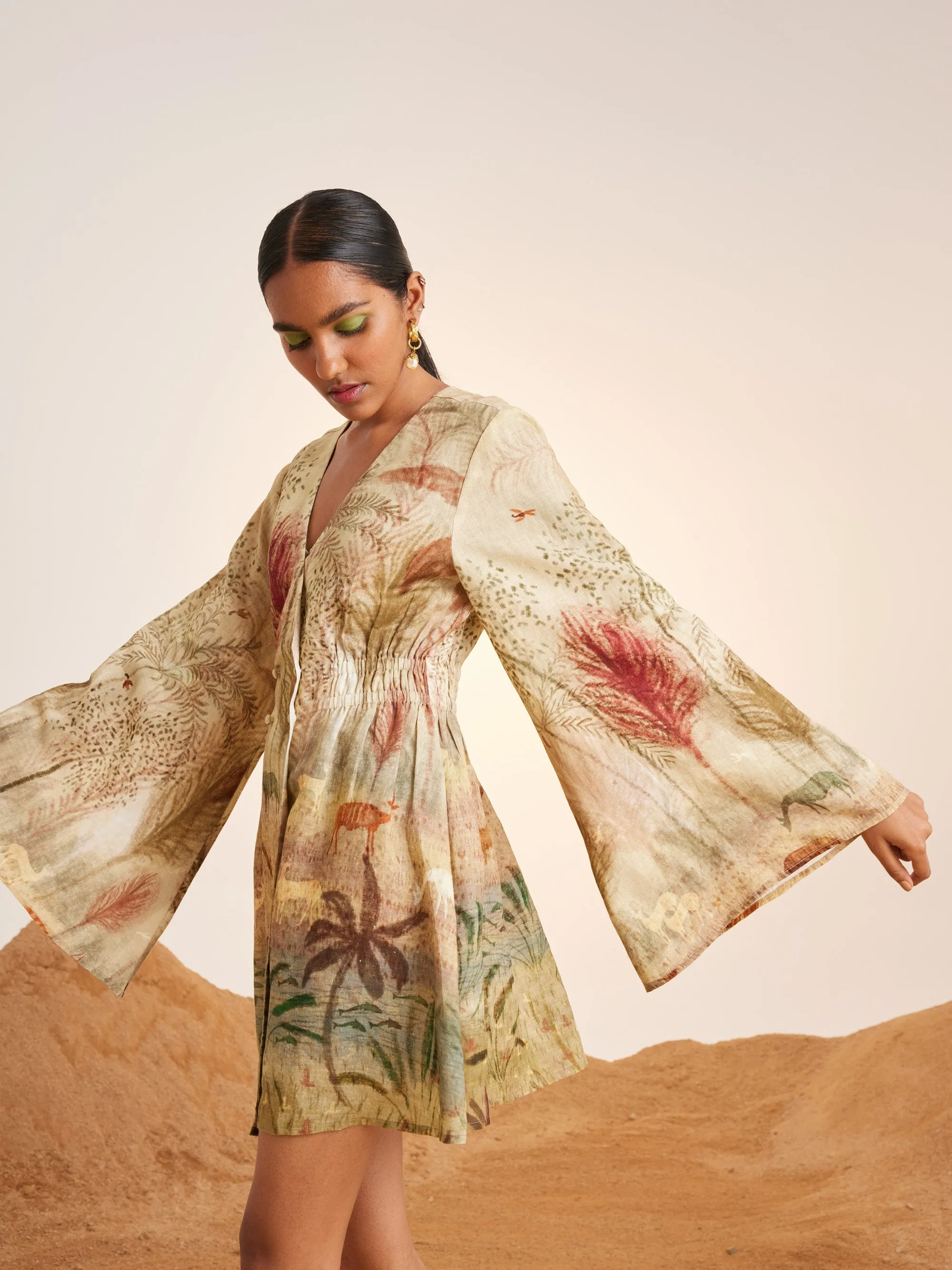 Summer Dress Bell Sleeves-Woods-Linen-Ss25-Bsd-Wod-Cord