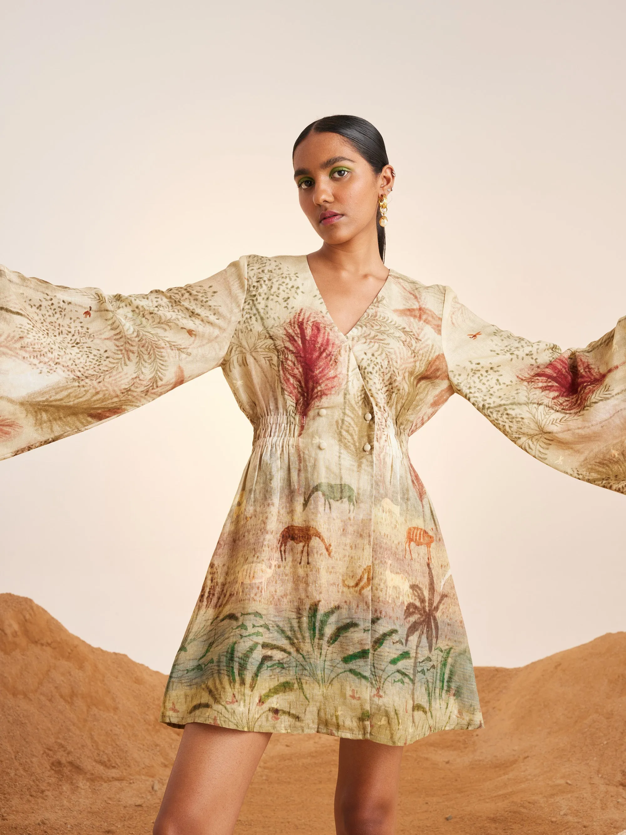 Summer Dress Bell Sleeves-Woods-Linen-Ss25-Bsd-Wod-Cord