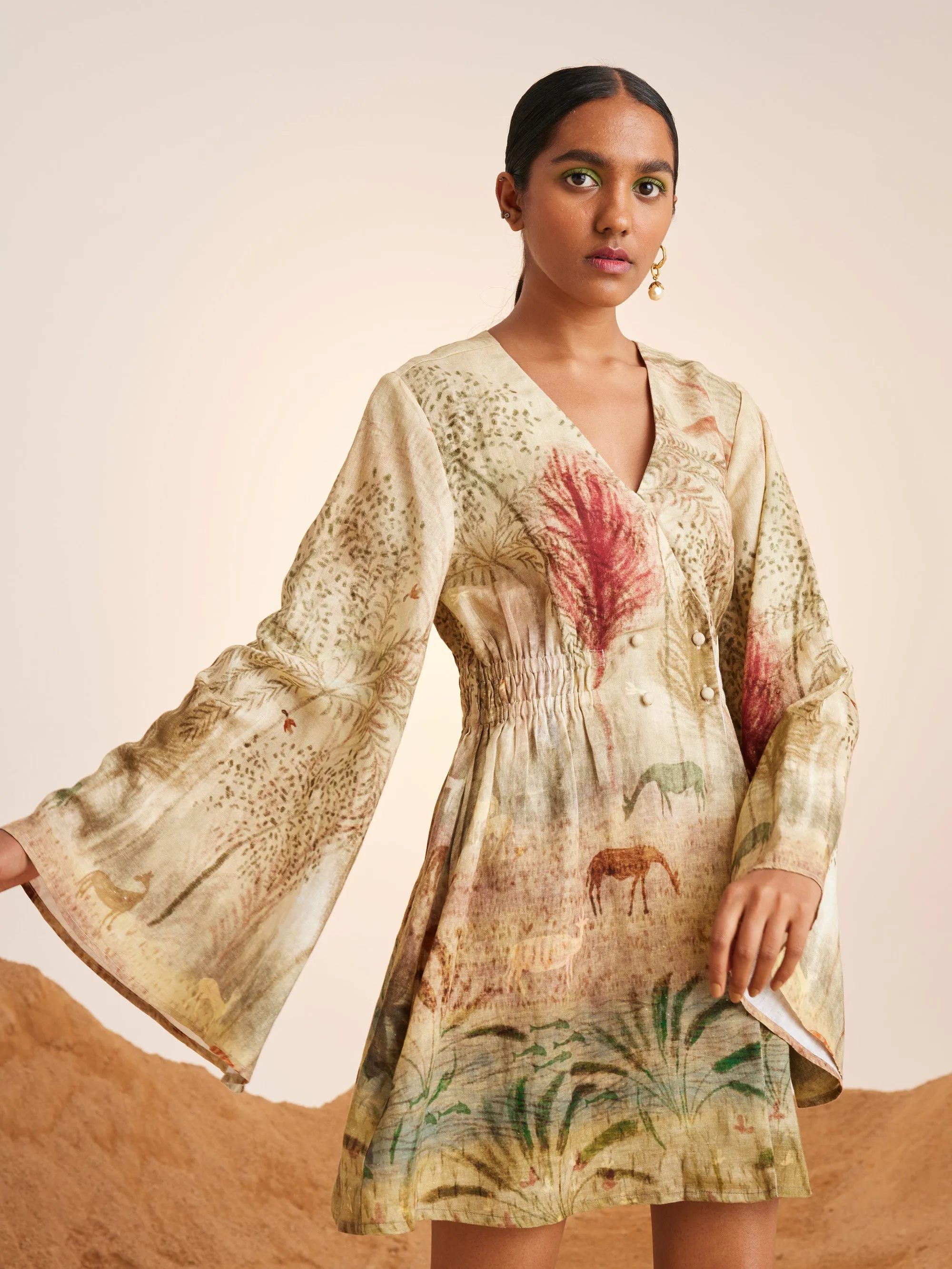 Summer Dress Bell Sleeves-Woods-Linen-Ss25-Bsd-Wod-Cord