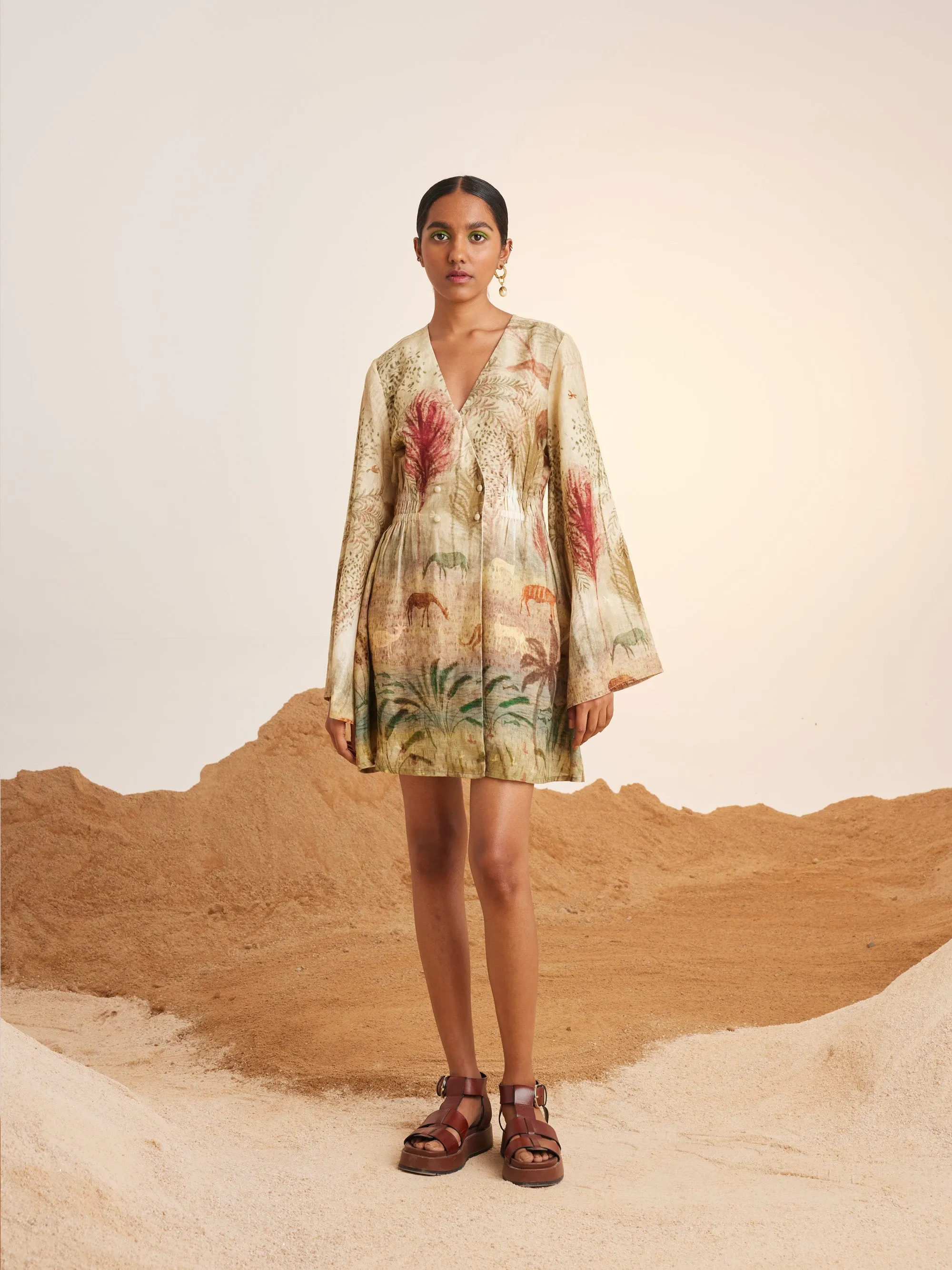 Summer Dress Bell Sleeves-Woods-Linen-Ss25-Bsd-Wod-Cord