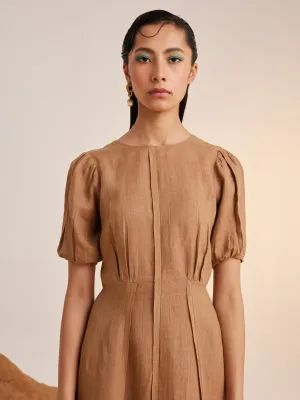 Summer Dress Panelled-Sand-Linen-Ss25-Pd-Sand-Cord