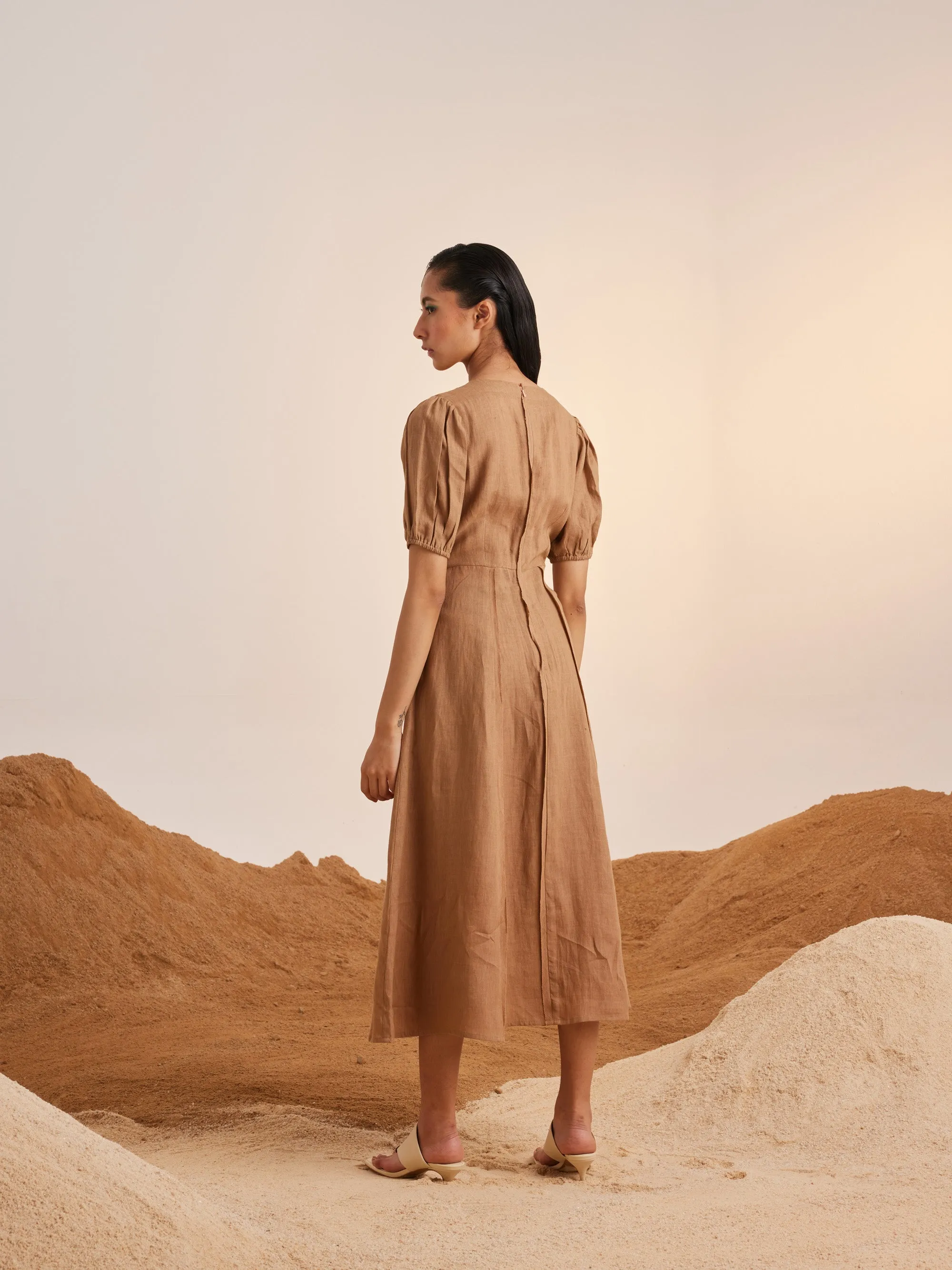 Summer Dress Panelled-Sand-Linen-Ss25-Pd-Sand-Cord