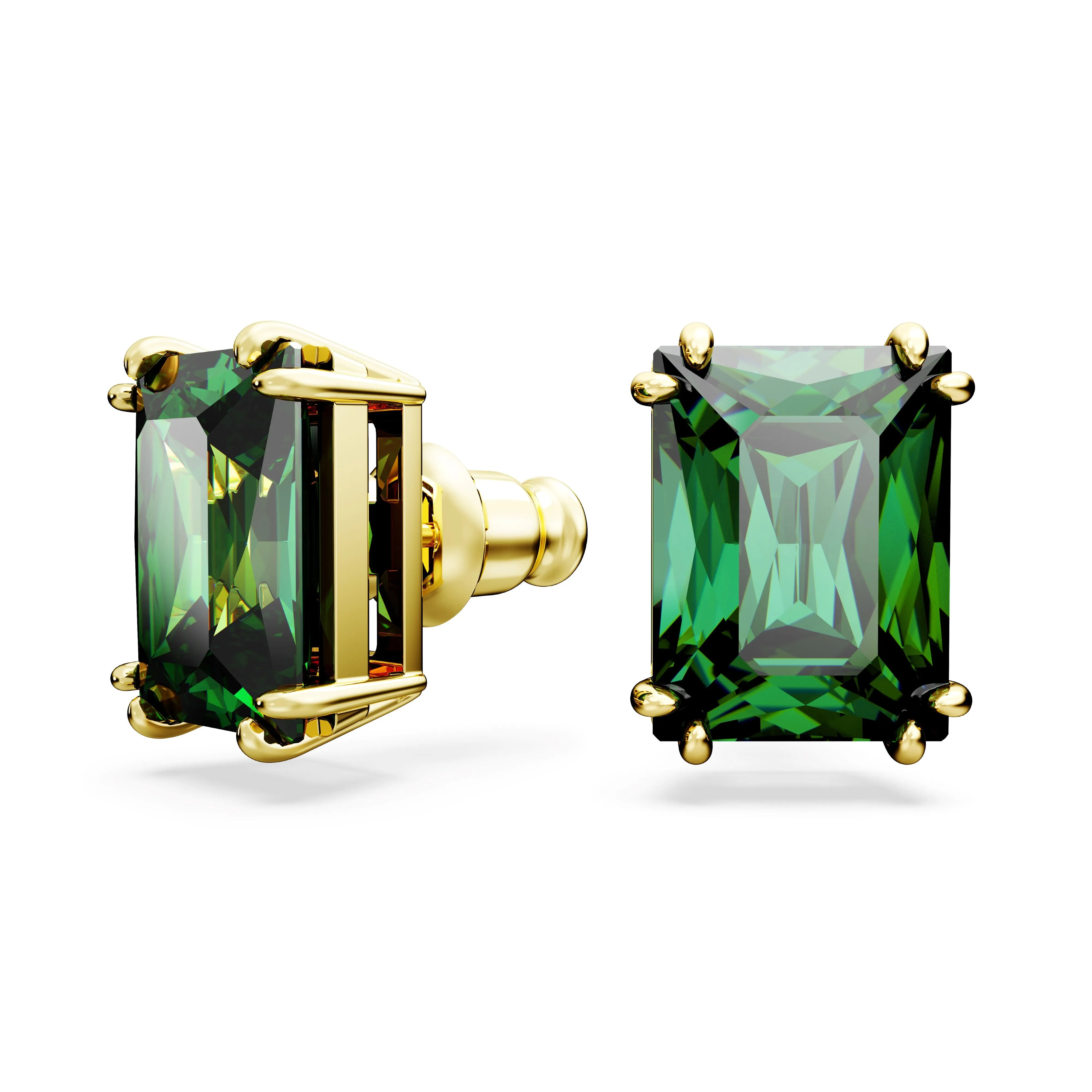 Swarovski Matrix Gold Tone Green Rectangular Earrings