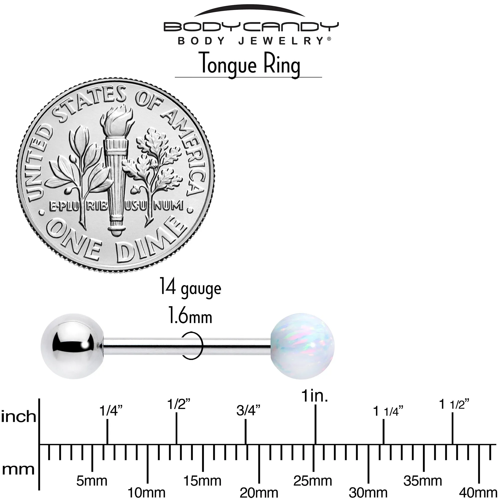Synthetic Opal Hypoallergenic Titanium Barbell Tongue Ring