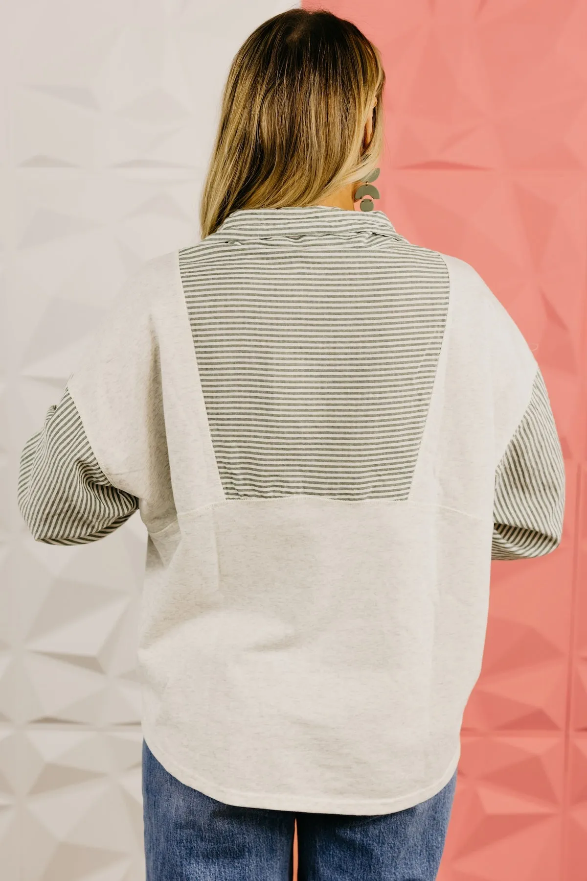 The Alexia Striped Quarter Zip Mix Media Top