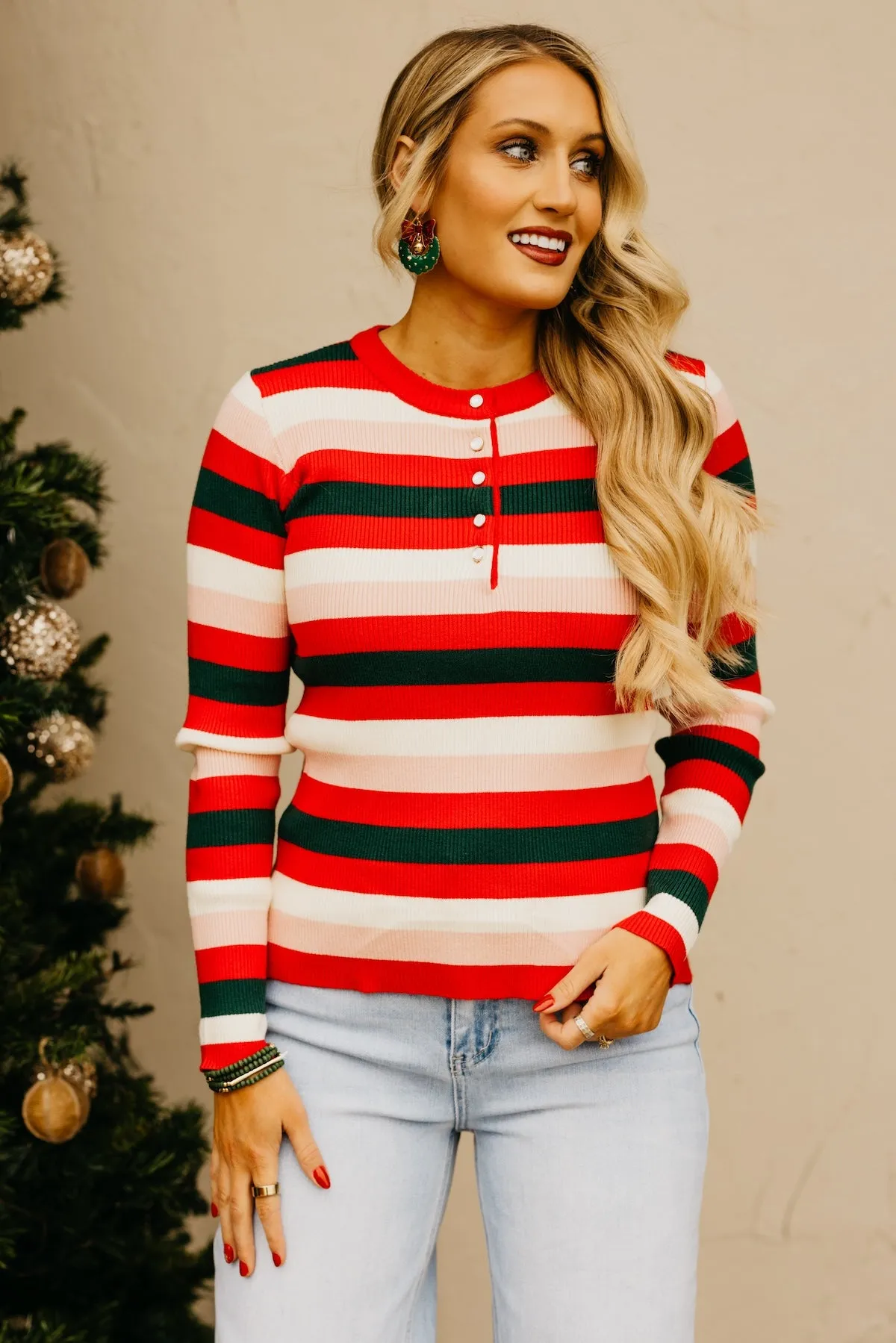 The Ayden Festive Striped Henley Top