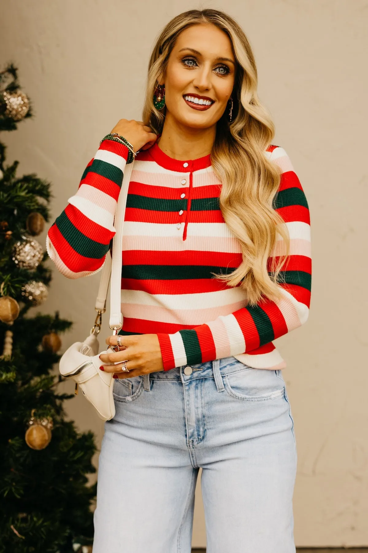 The Ayden Festive Striped Henley Top