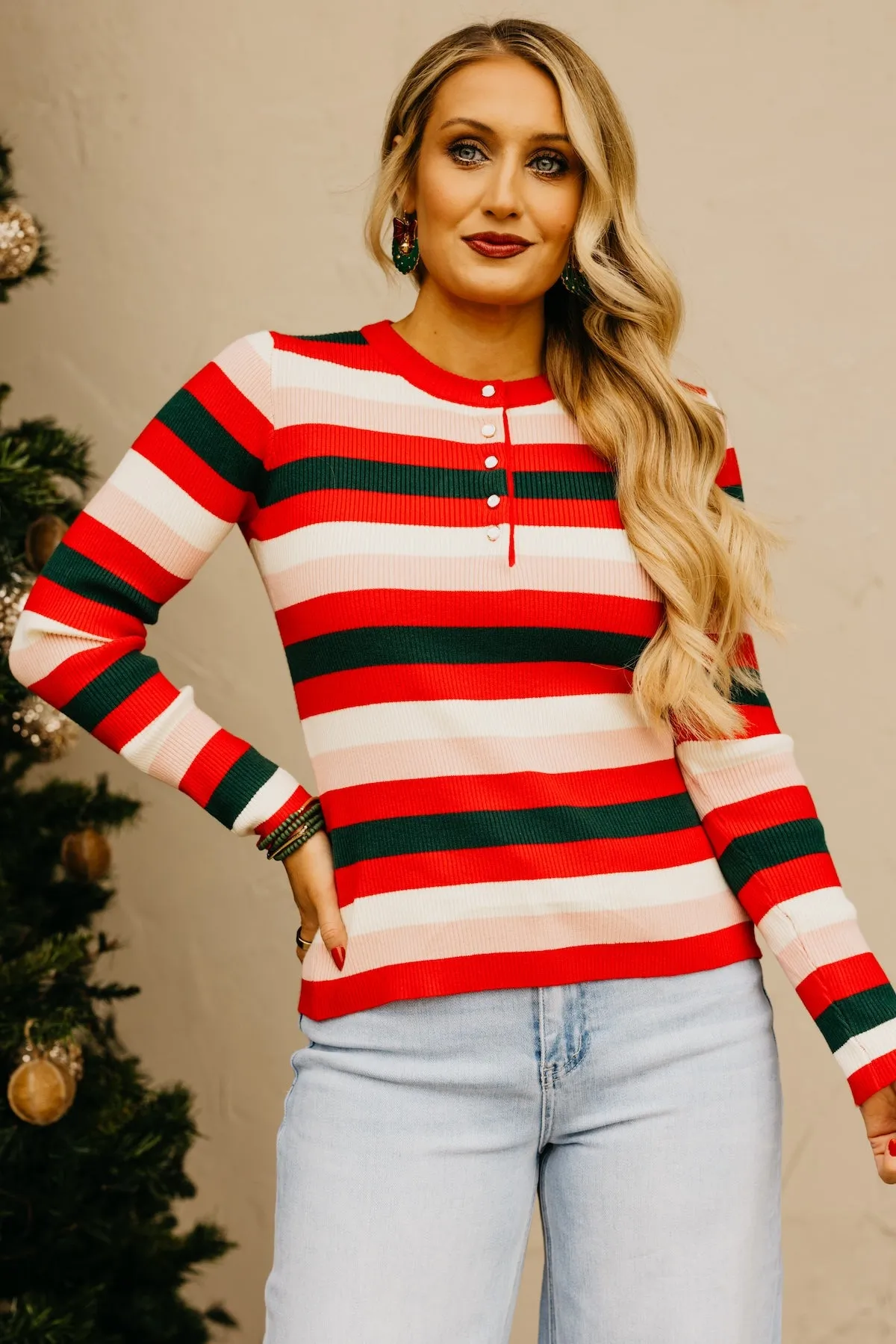 The Ayden Festive Striped Henley Top