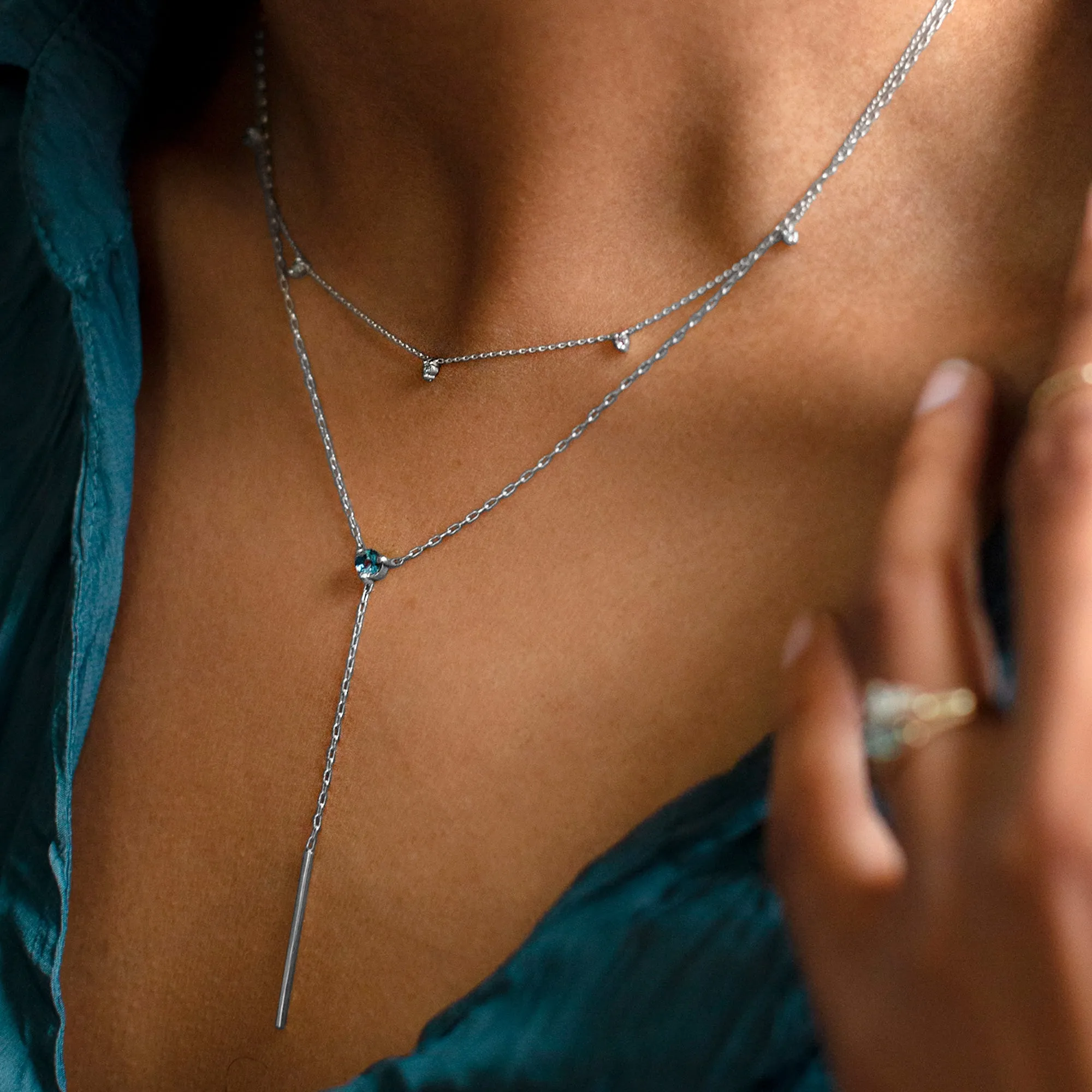 The Blue Montana Sapphire Gemstone Lariat Necklace | 10K White Gold