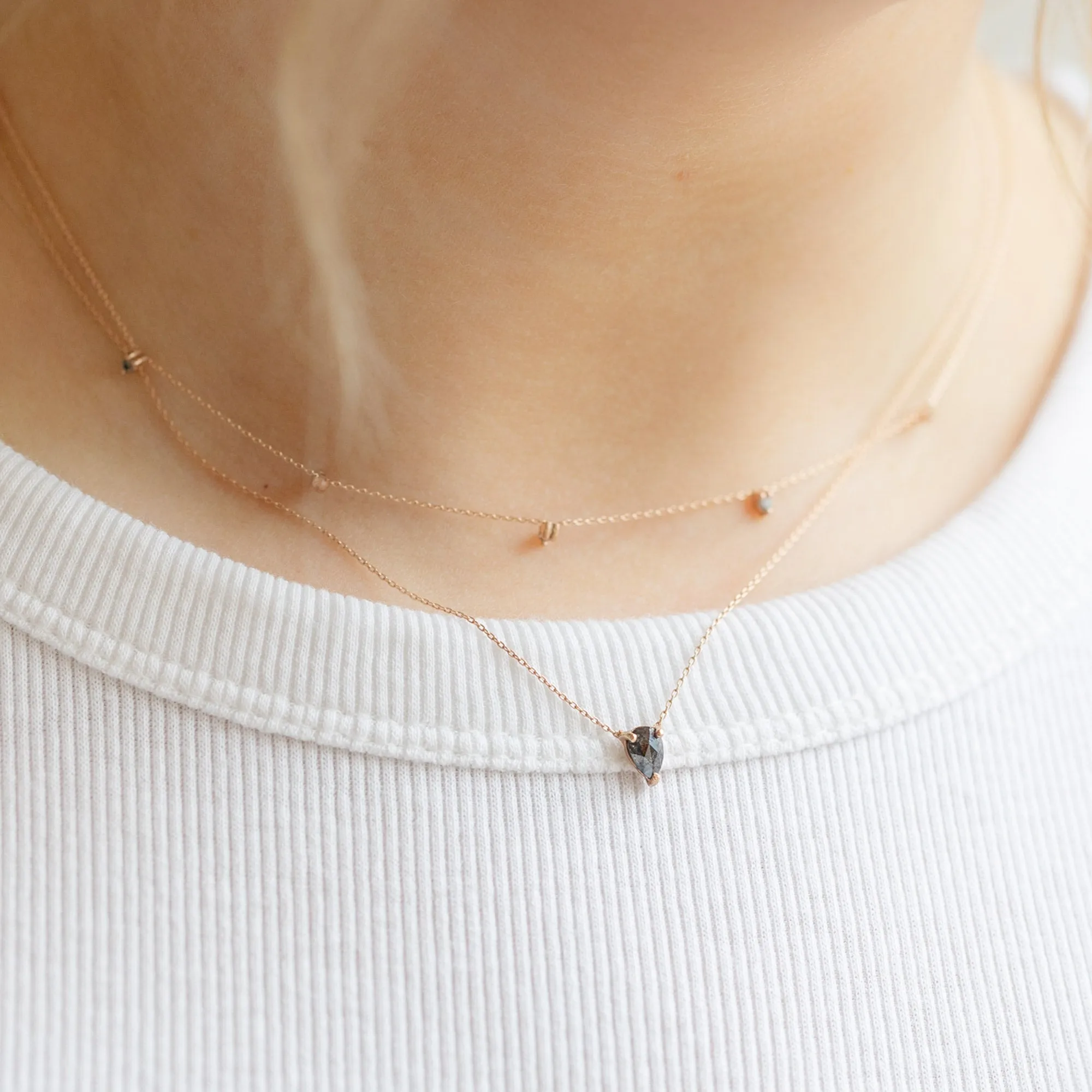 The Galaxy Salt and Pepper Diamond Drop Necklace | 10K Rose Gold