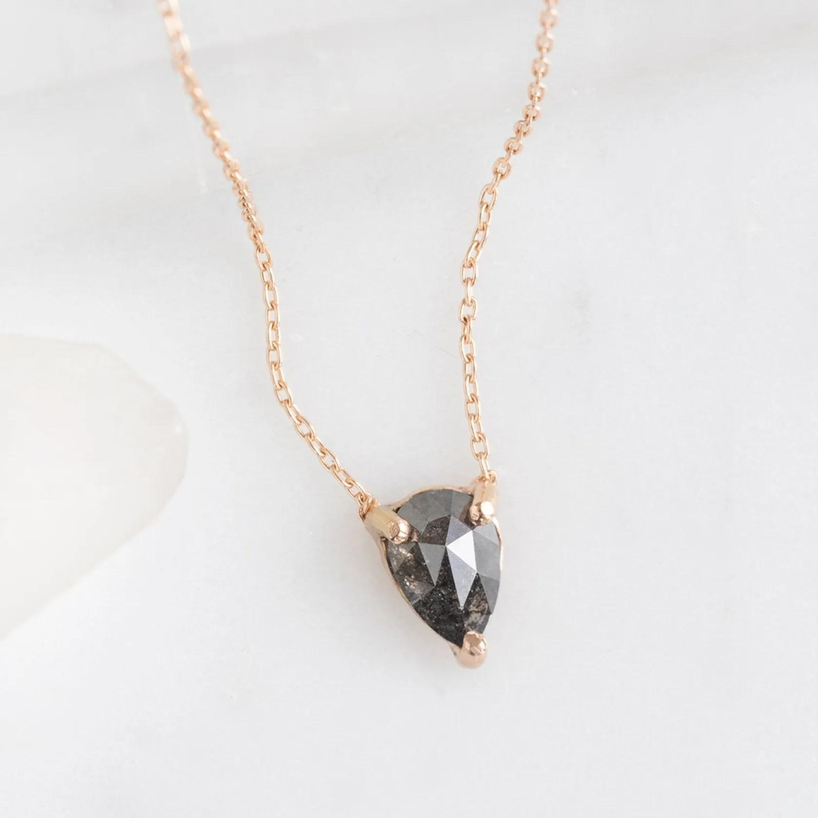 The Galaxy Salt and Pepper Diamond Drop Necklace | 10K Rose Gold