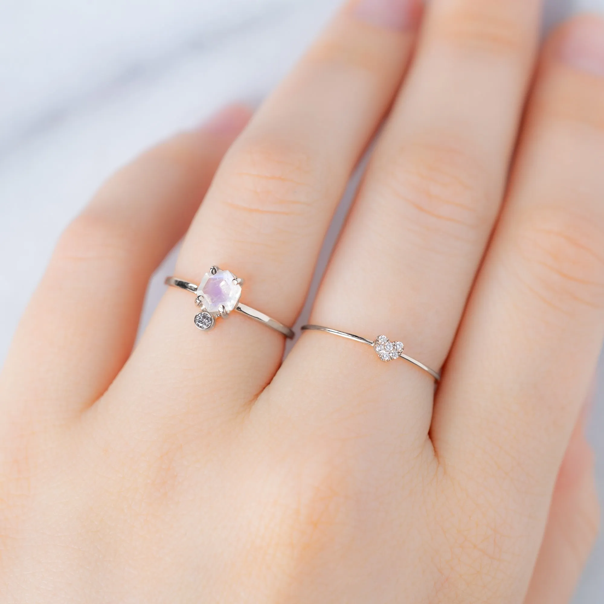 The Hexagon Moonstone   Diamond Ring | Sterling Silver