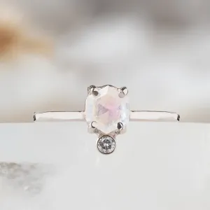 The Hexagon Moonstone   Diamond Ring | Sterling Silver
