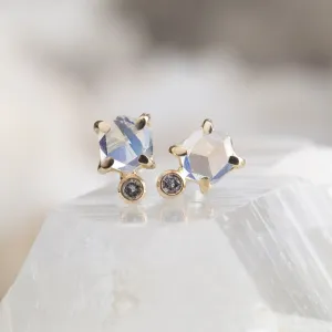 The Hexagon Moonstone   Diamond Stud Earrings | 14K Yellow Gold