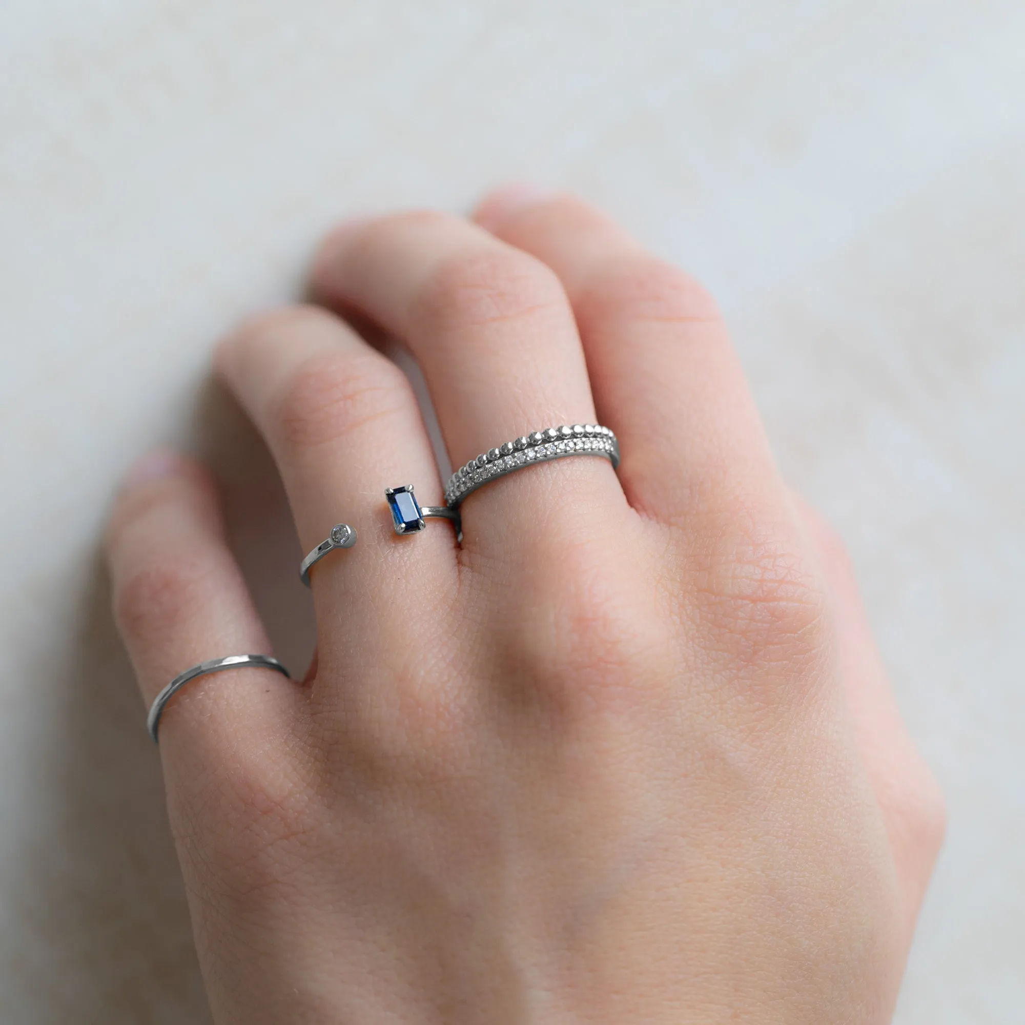 The Open Cuff Sapphire   Diamond Ring | 14K White Gold