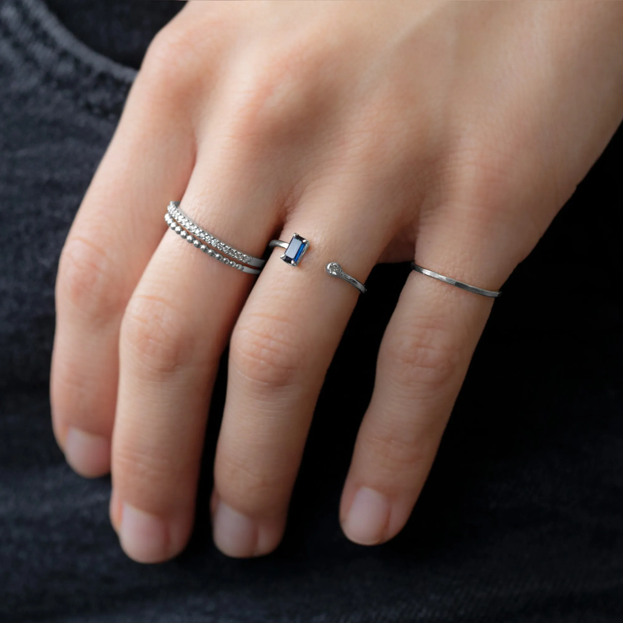 The Open Cuff Sapphire   Diamond Ring | 14K White Gold