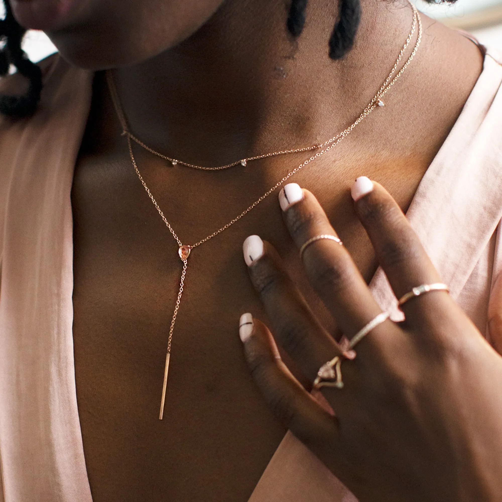 The Sunstone Gemstone Lariat Necklace | 10K Rose Gold