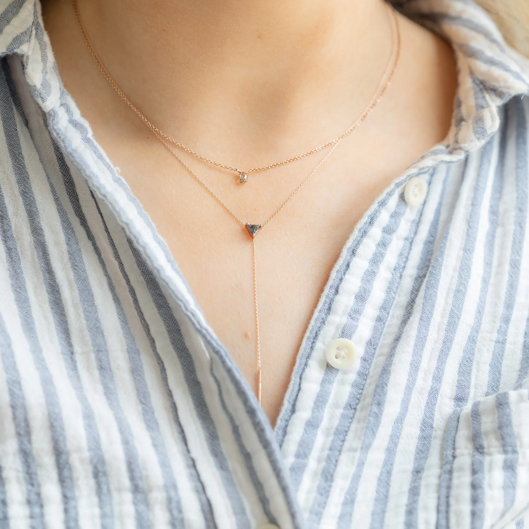 The Trillion Black Diamond Lariat Necklace | 14K Rose Gold