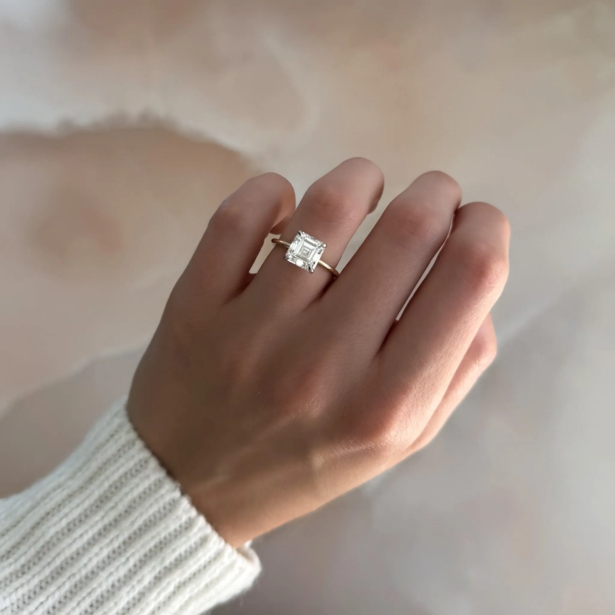 Thin   Simple Solitaire Engagement Ring With Asscher Cut Diamond