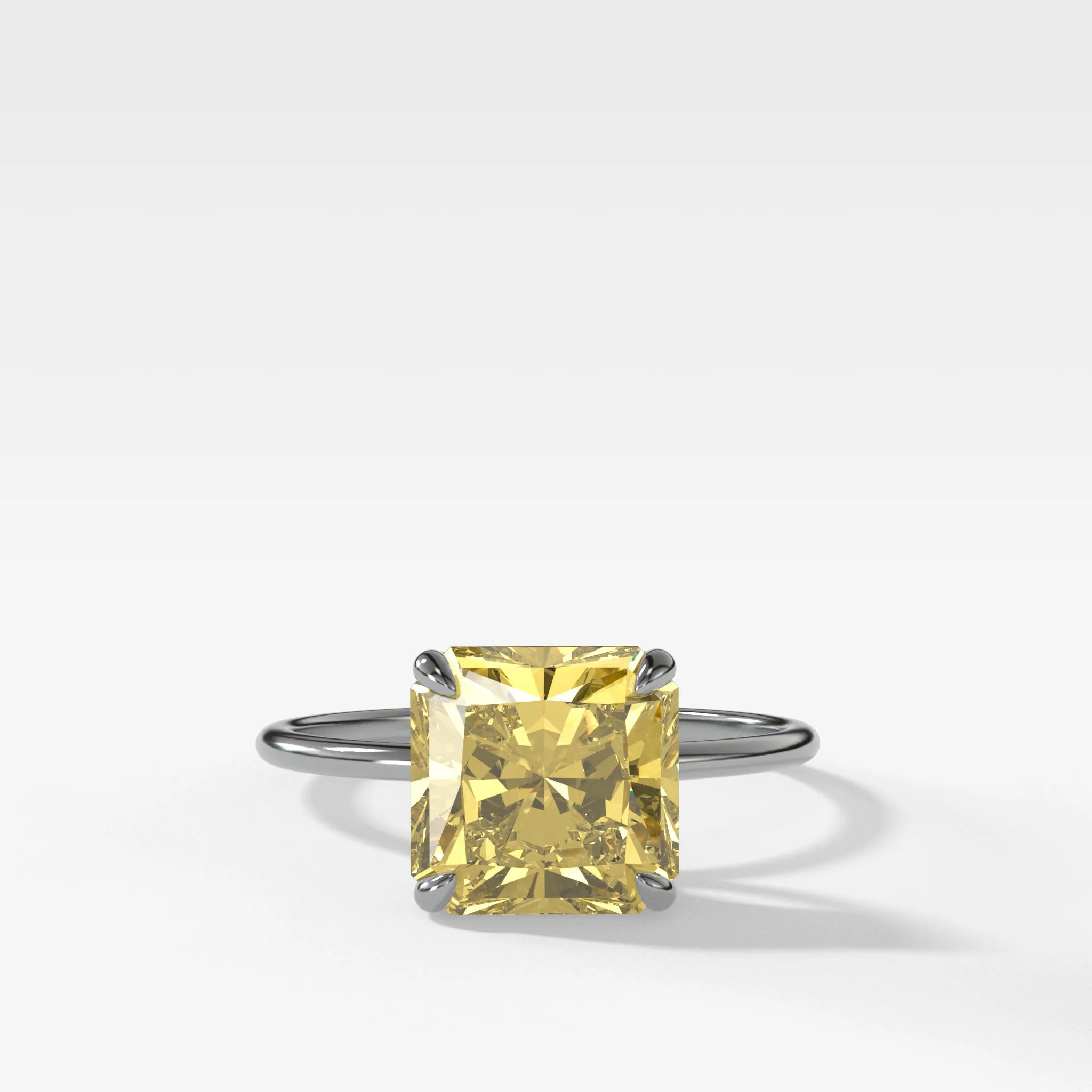Thin   Simple Solitaire Engagement Ring With Canary Yellow Radiant Cut Diamond
