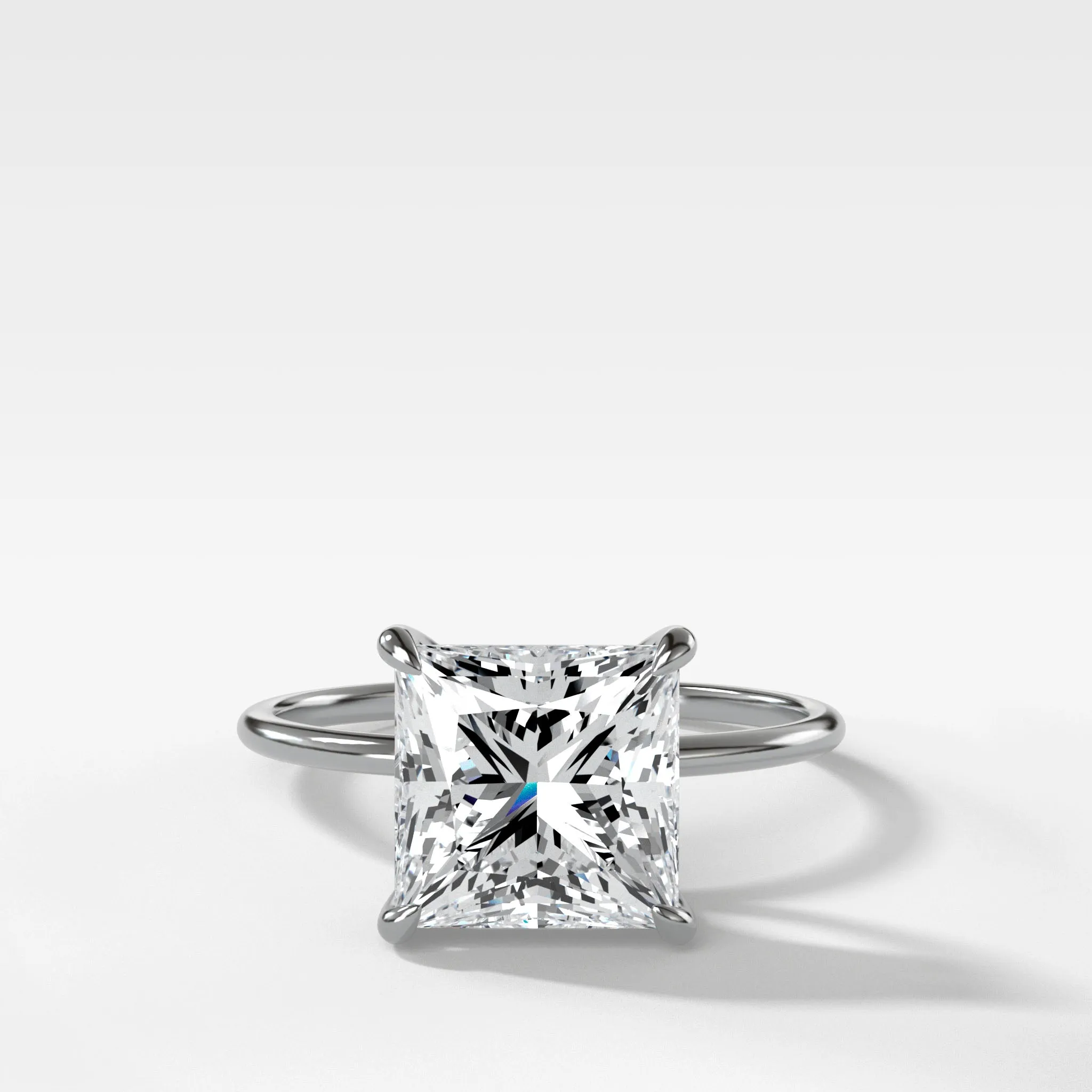 Thin   Simple Solitaire Engagement Ring With Princess Cut Diamond