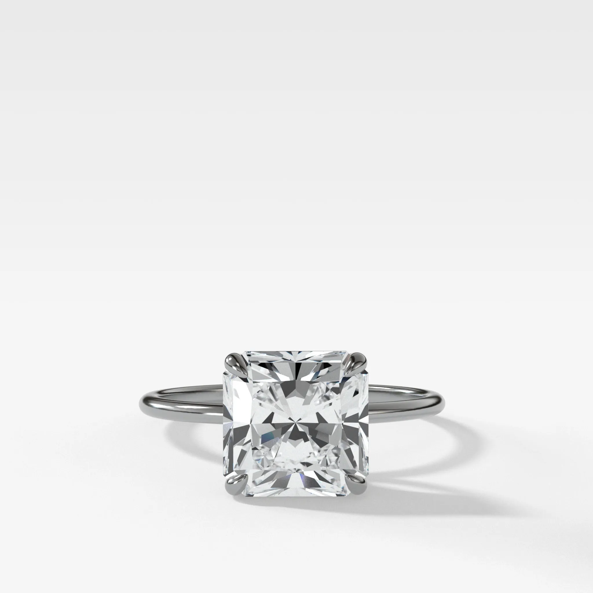 Thin   Simple Solitaire Engagement Ring With Radiant Cut Diamond