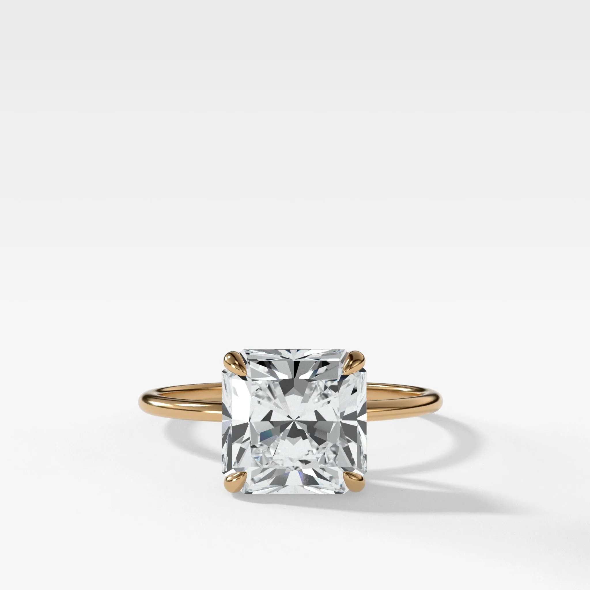 Thin   Simple Solitaire Engagement Ring With Radiant Cut Diamond