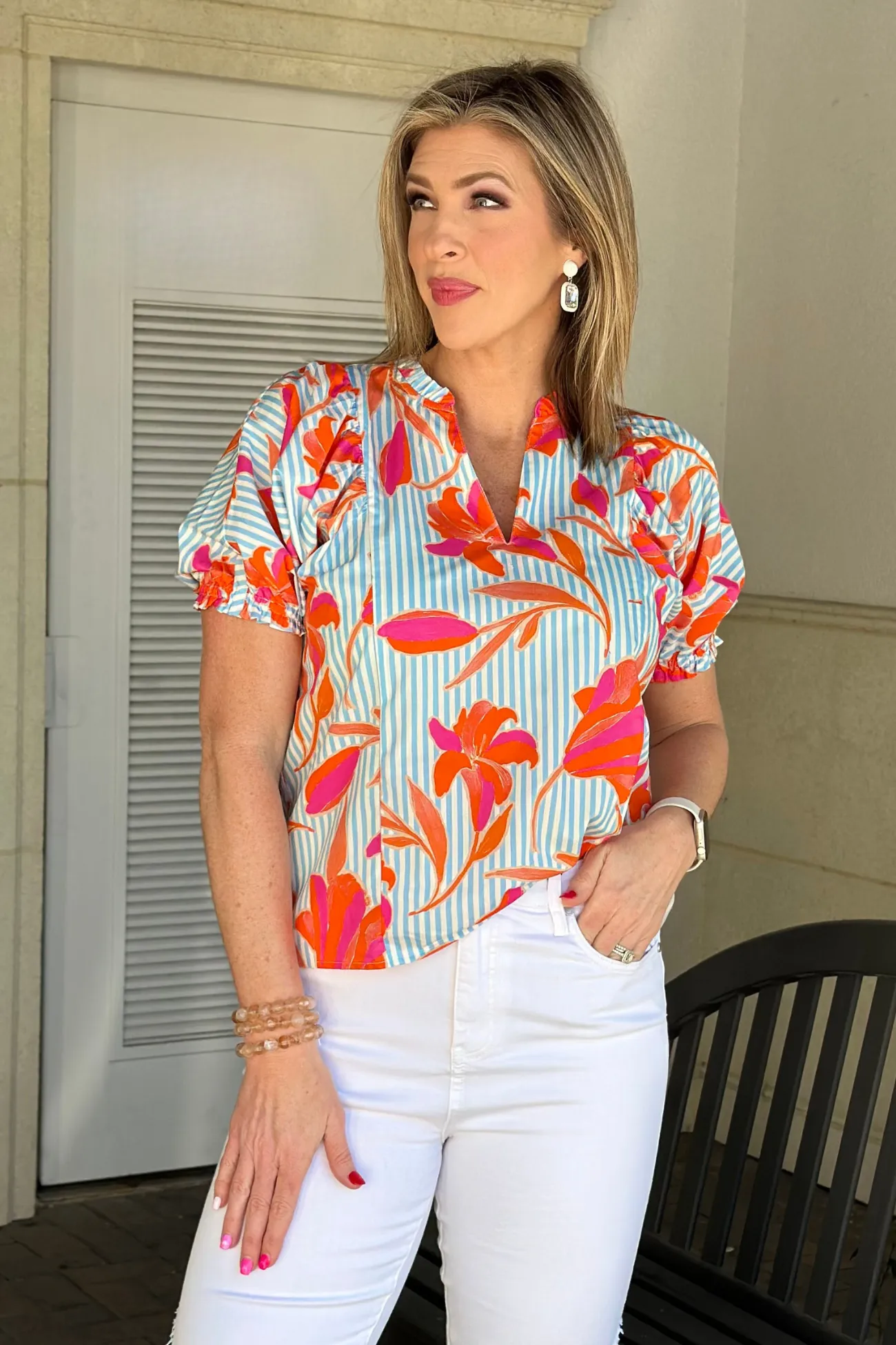 THML Marley Floral Striped Top