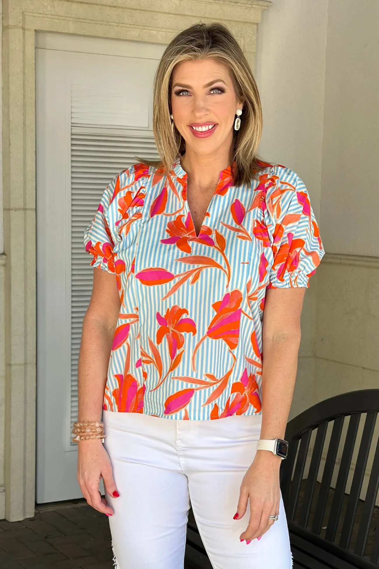 THML Marley Floral Striped Top