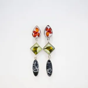 Three Tiered Warbler Nature Earrings in Resin & Sterling Silver