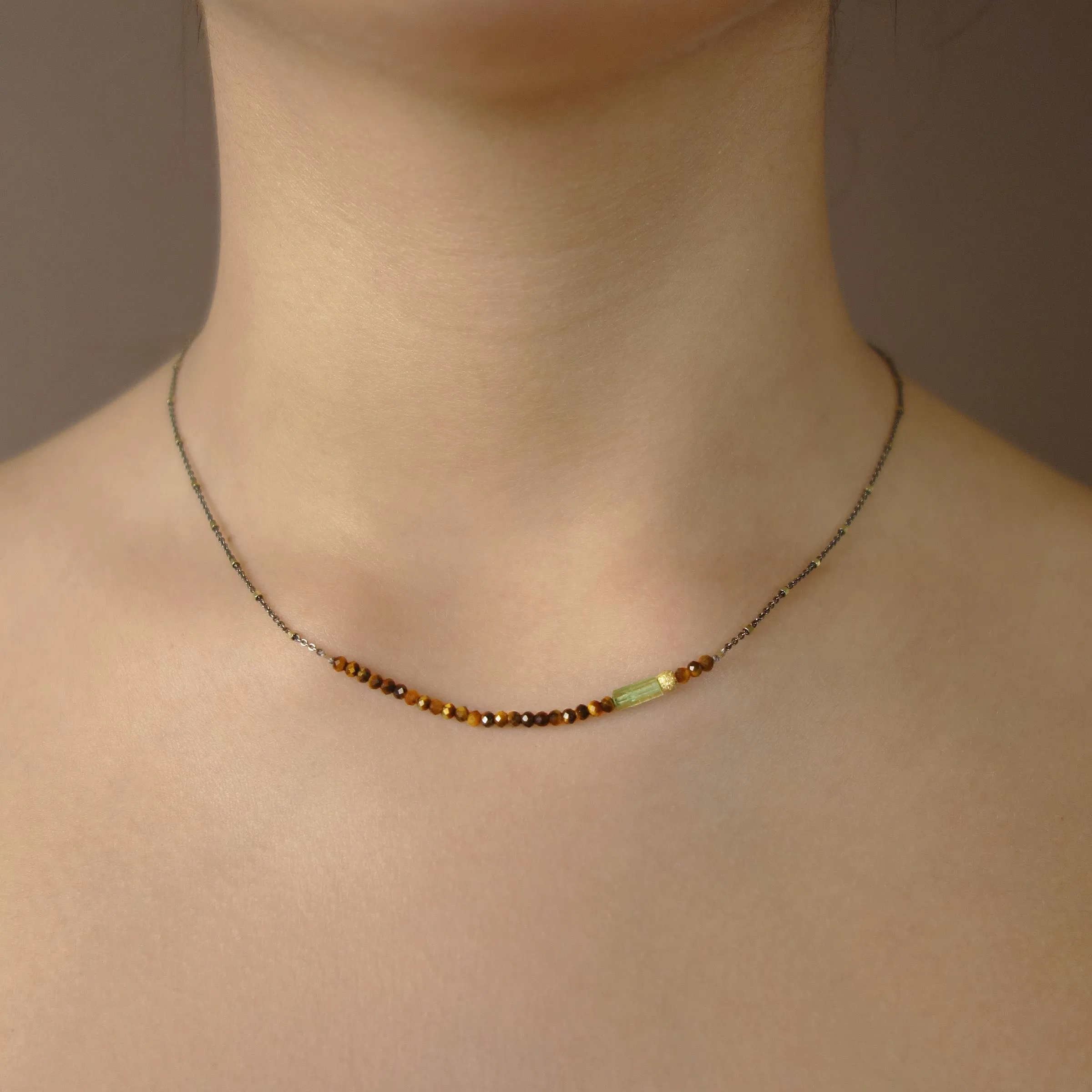 Tiger Eye and Tourmaline bar necklace