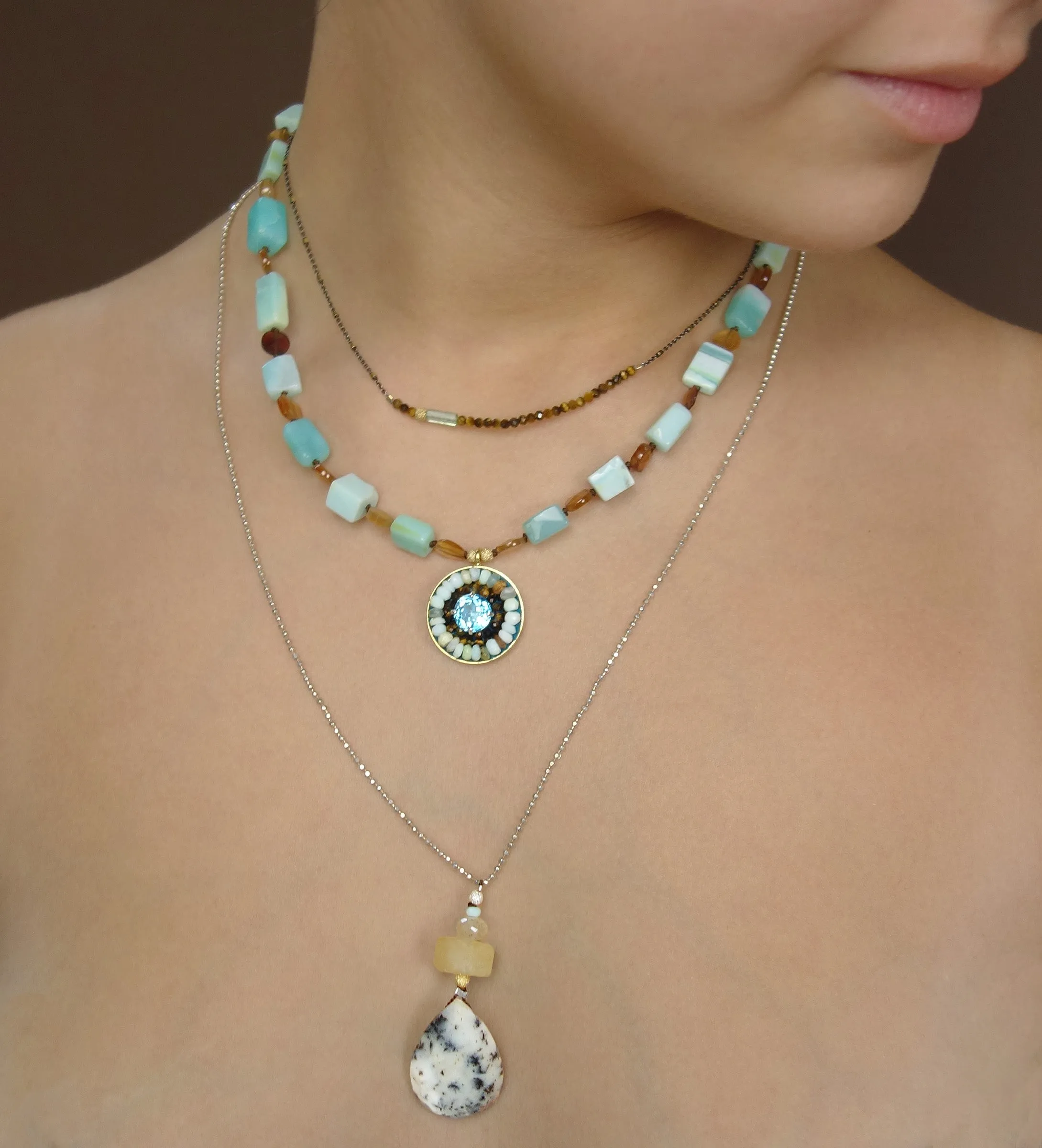 Tiger Eye and Tourmaline bar necklace
