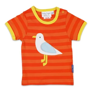 Toby Tiger Organic Striped Seagull Applique T Shirt