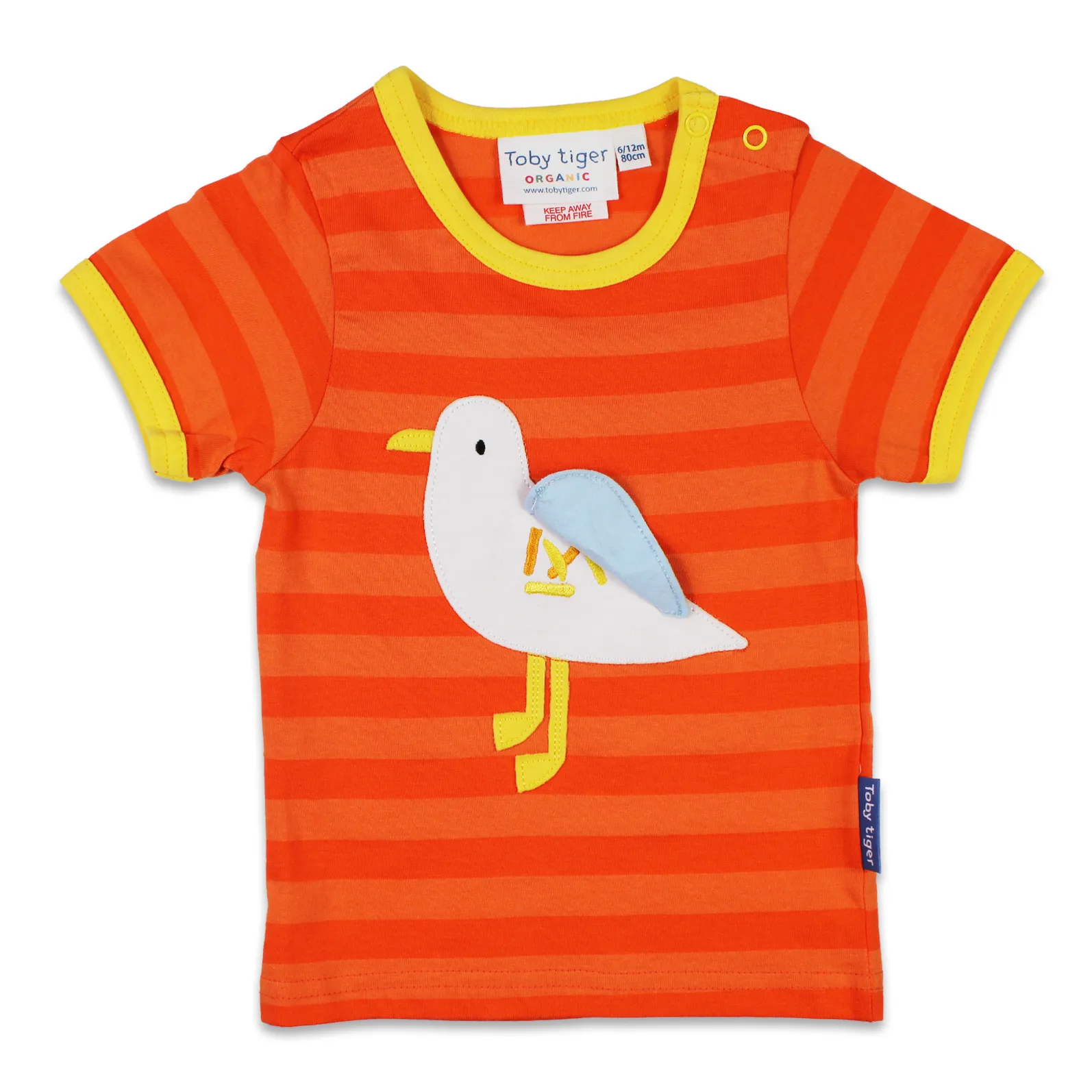 Toby Tiger Organic Striped Seagull Applique T Shirt