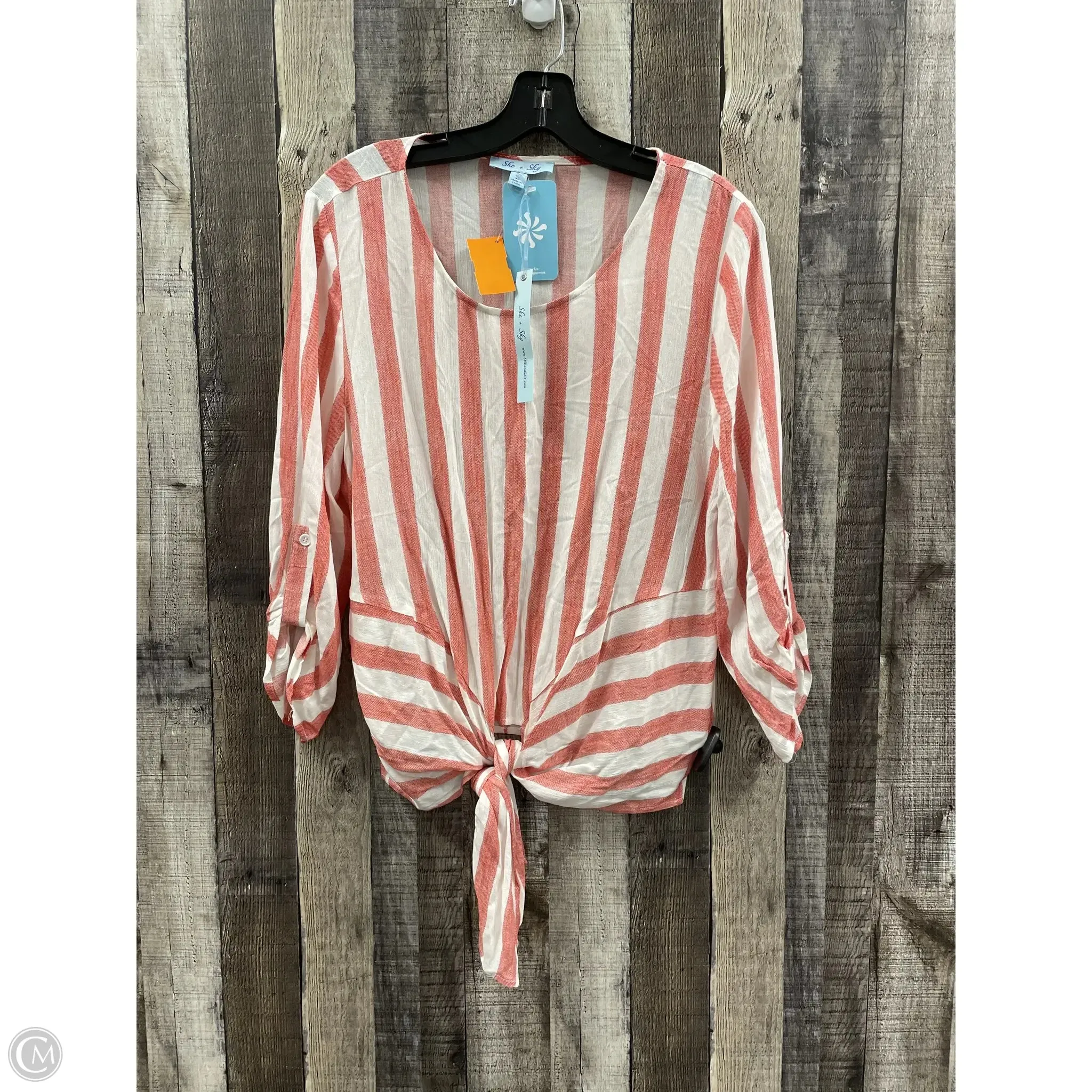 Top 3/4 Sleeve By She   Sky In Striped Pattern, Size: S