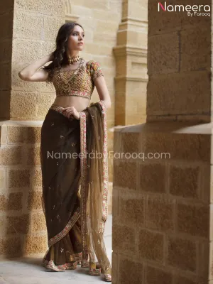 Traditional Bridal Net Saree in Olive Color #BS188