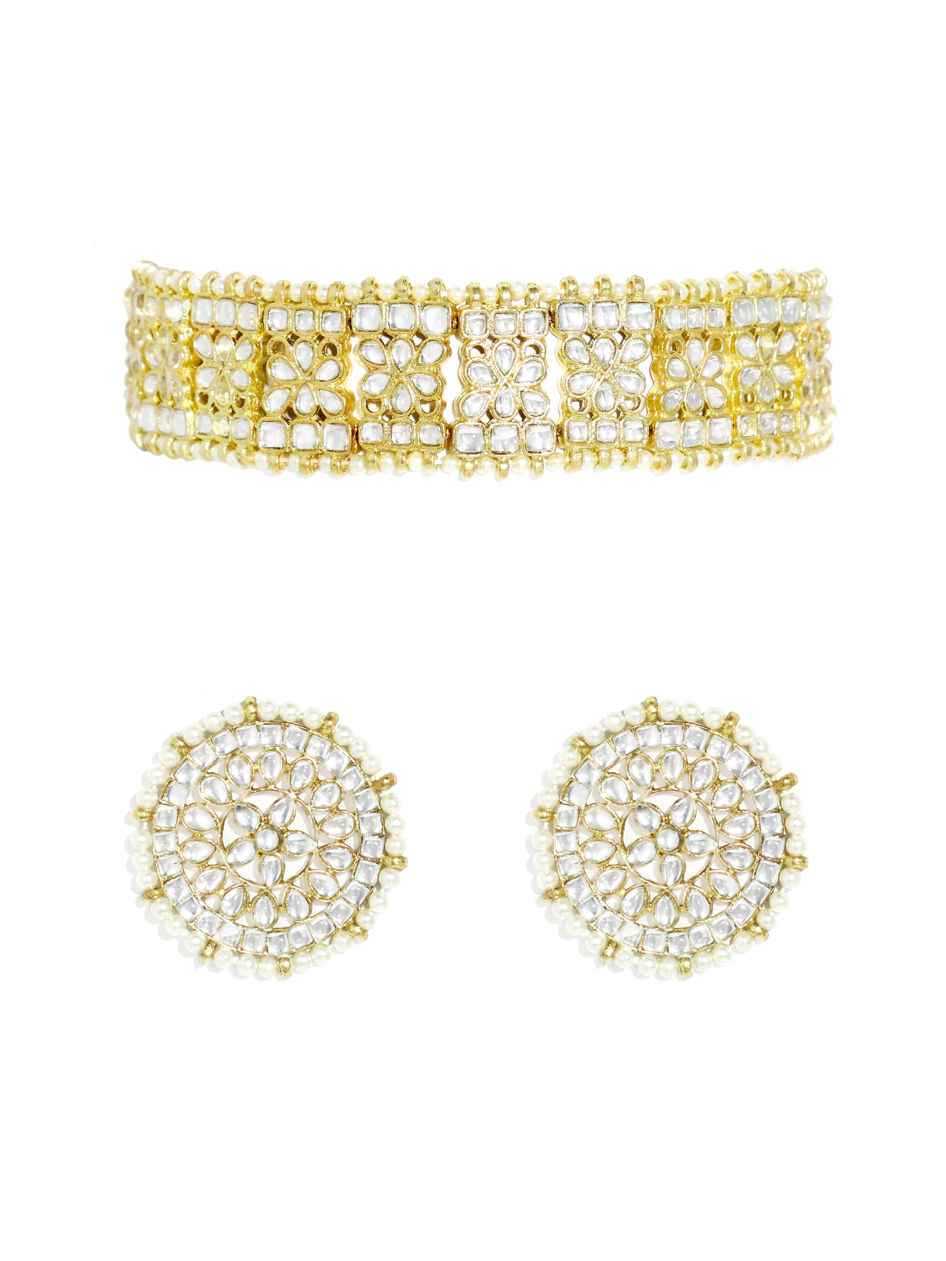 Traditional Gold-Plated Handcrafted Kundan Studded Choker Necklace Set