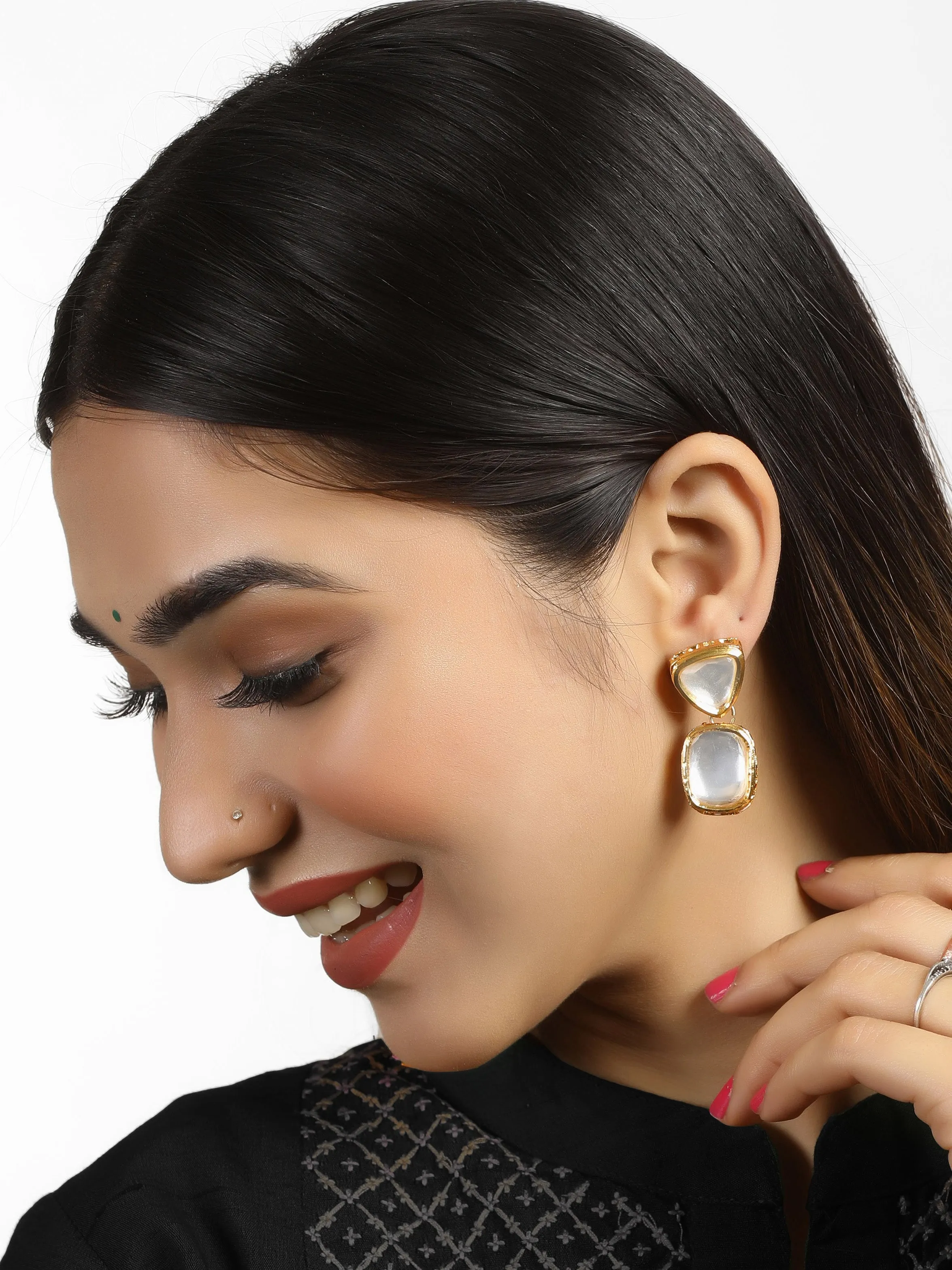 Traditional Gold Plated Polki Kundan Dangler Earrings