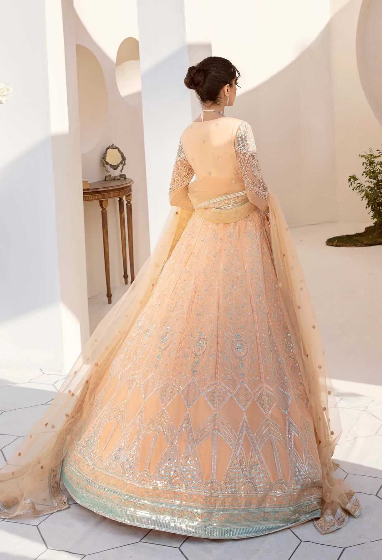 Traditional Pishwas Frock Peach Pakistani Wedding Dress
