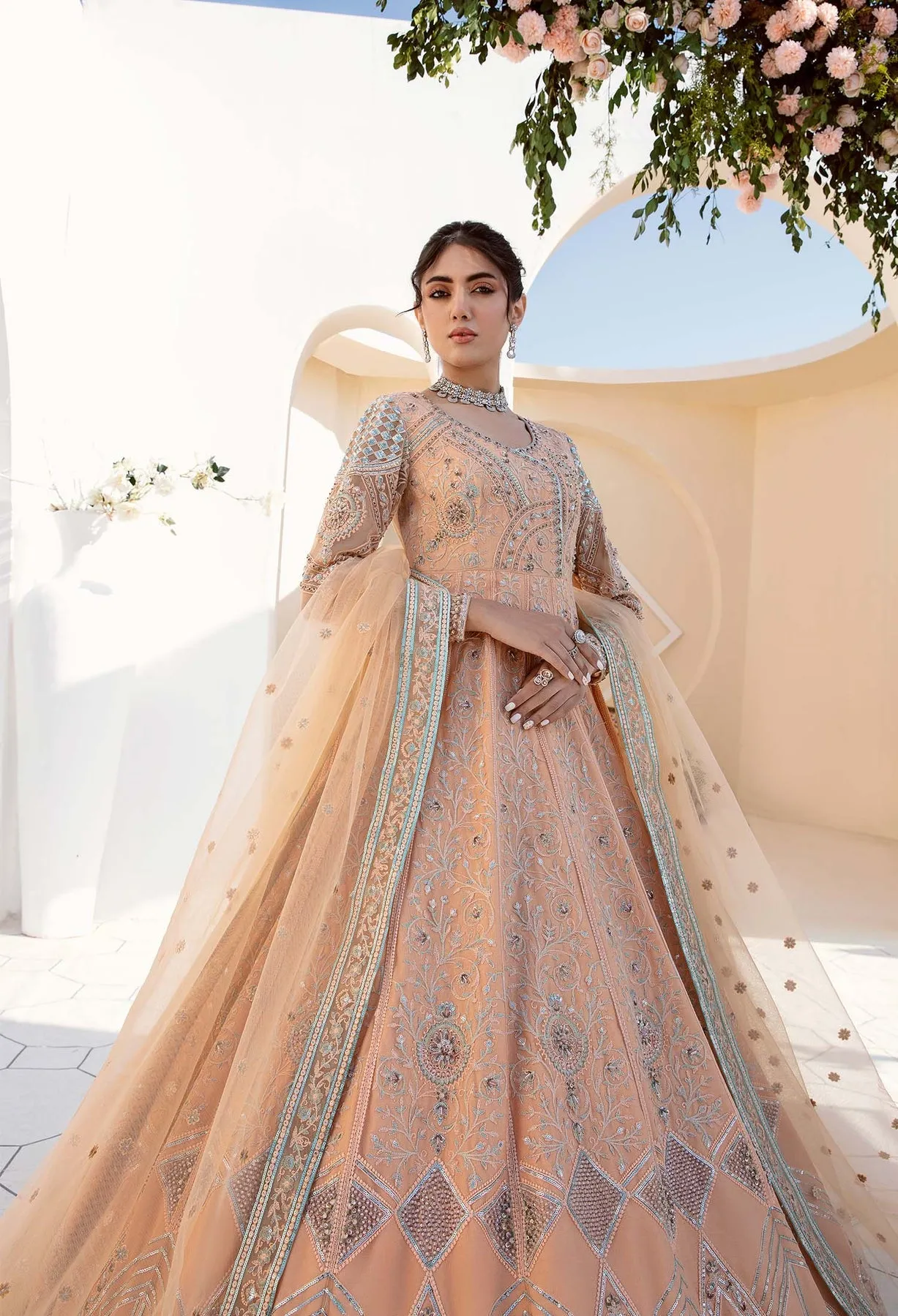 Traditional Pishwas Frock Peach Pakistani Wedding Dress