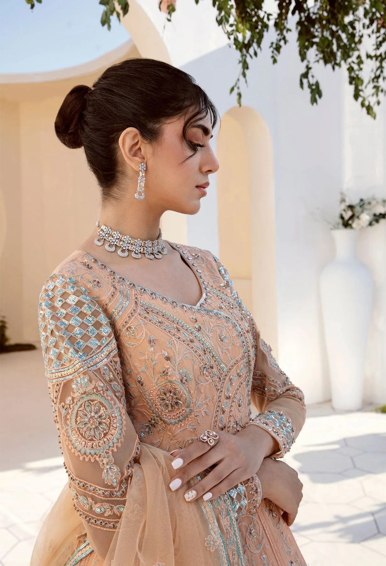 Traditional Pishwas Frock Peach Pakistani Wedding Dress