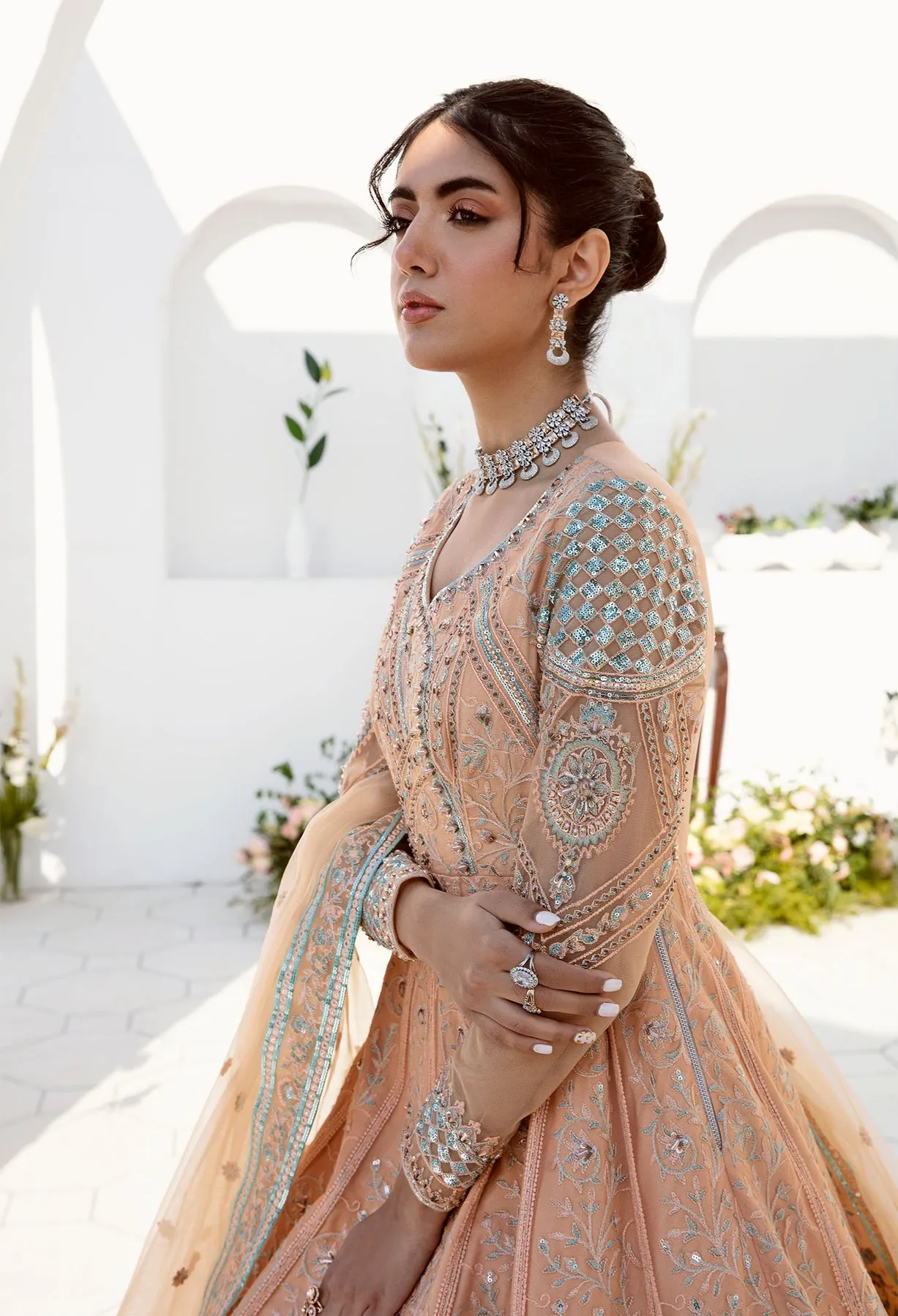 Traditional Pishwas Frock Peach Pakistani Wedding Dress