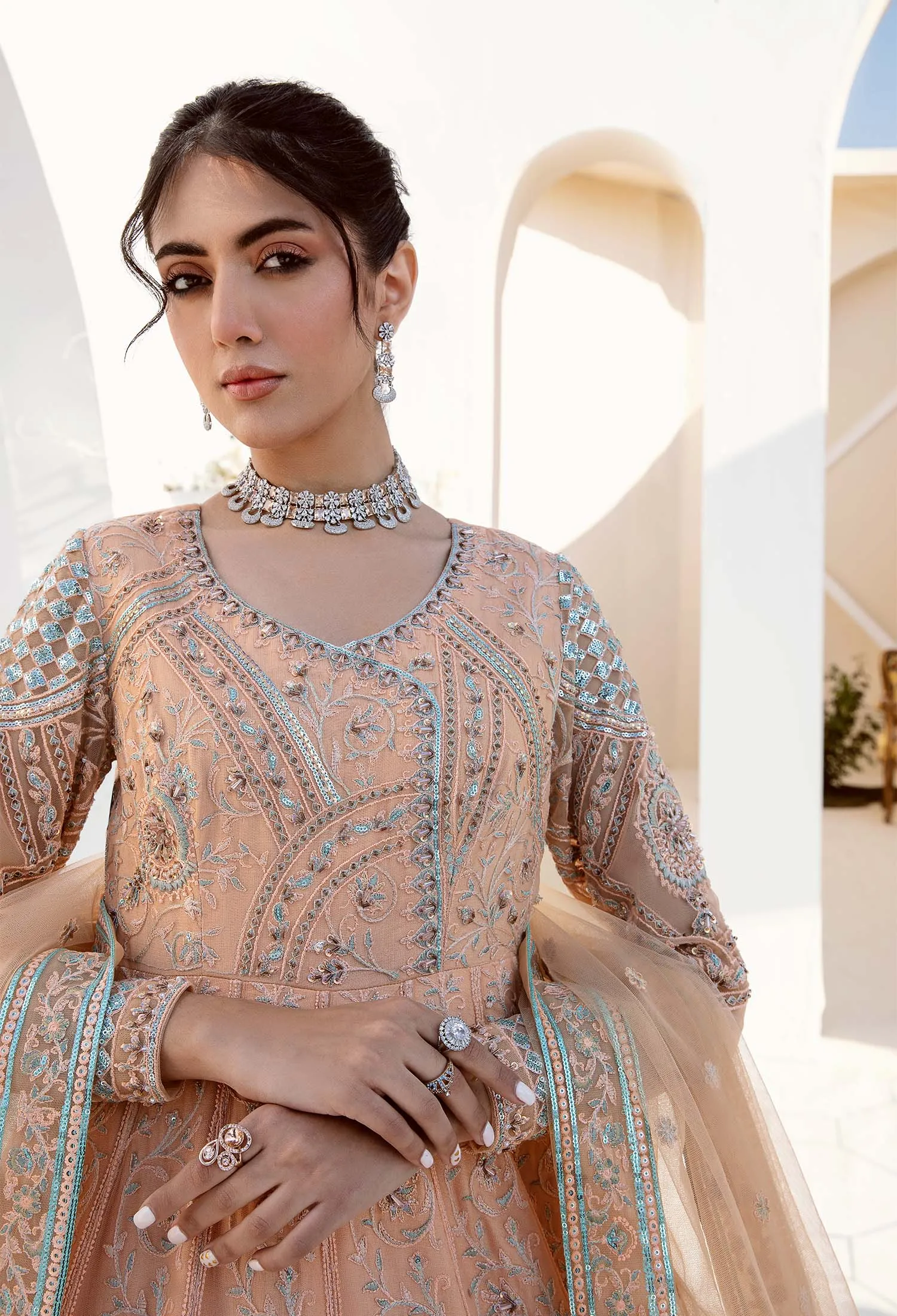 Traditional Pishwas Frock Peach Pakistani Wedding Dress
