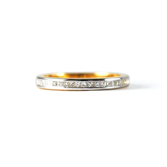 Two Ring Stacking Wedding Bands Set, Princess Cut Diamond Channel Set Ring with Thin Stackable Solid Gold Band
