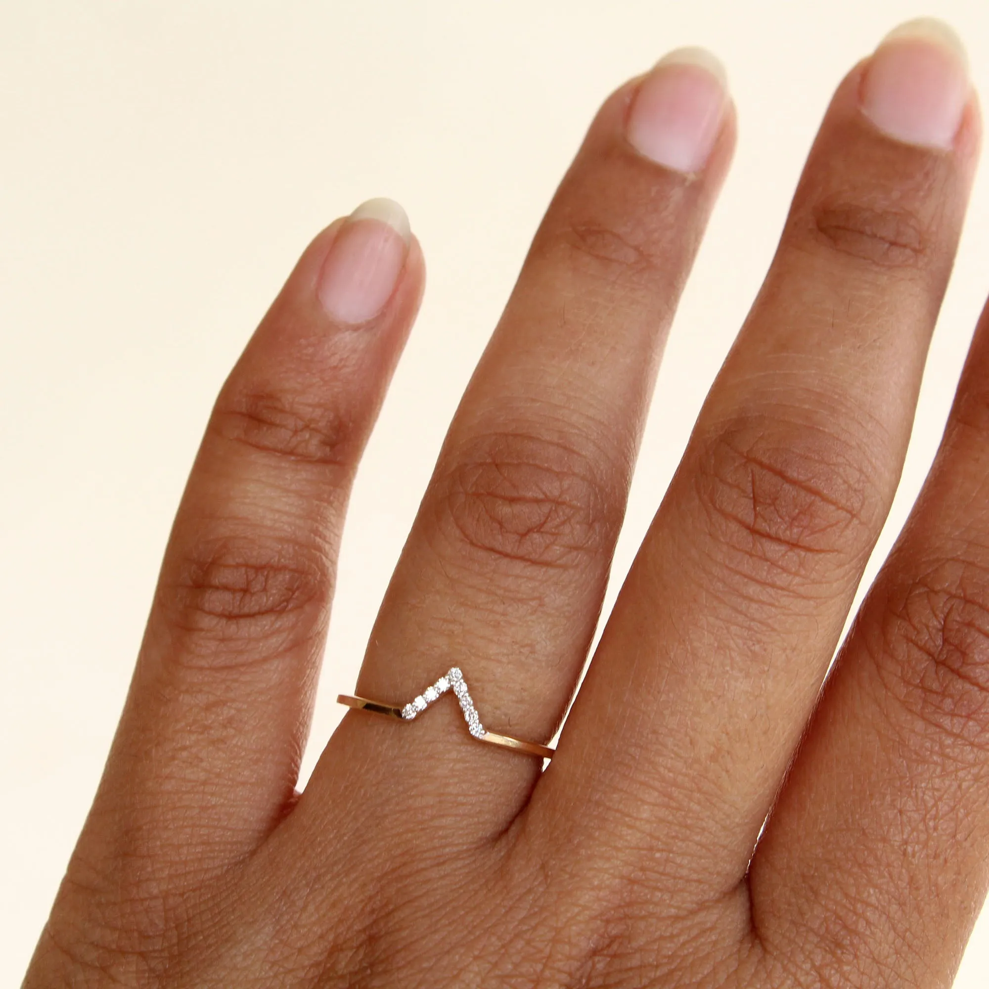 Unique Dainty Diamond V Stack Ring