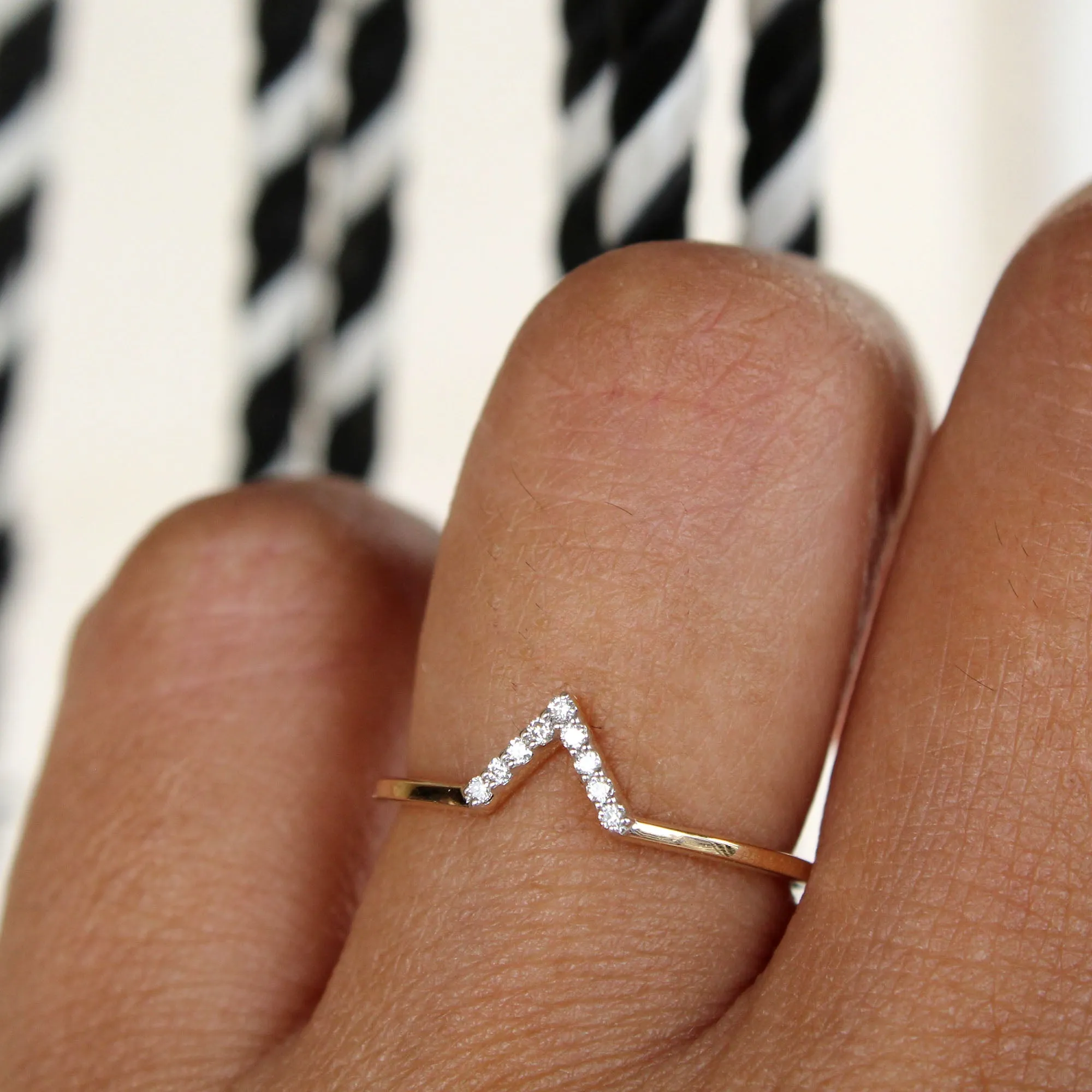 Unique Dainty Diamond V Stack Ring