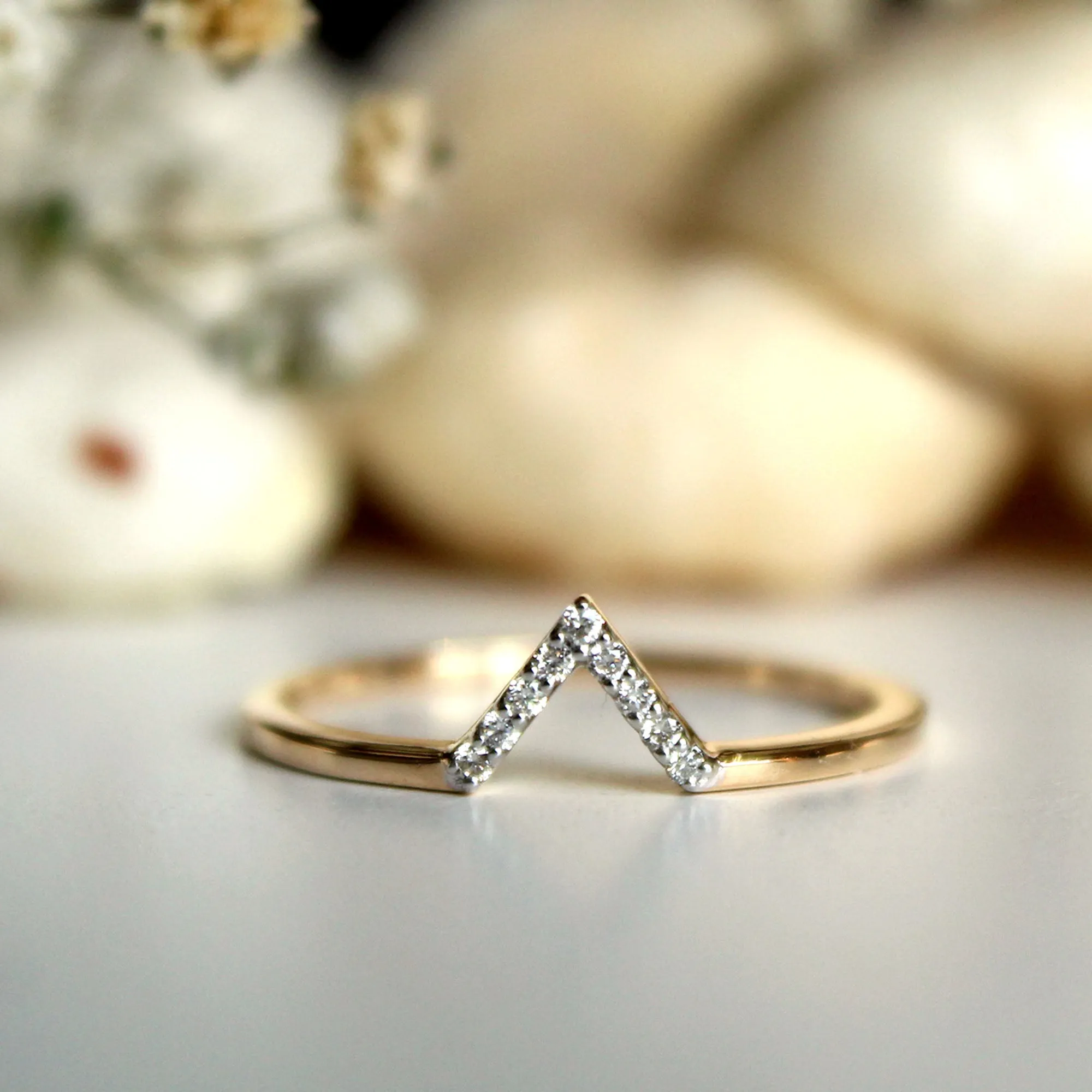 Unique Dainty Diamond V Stack Ring
